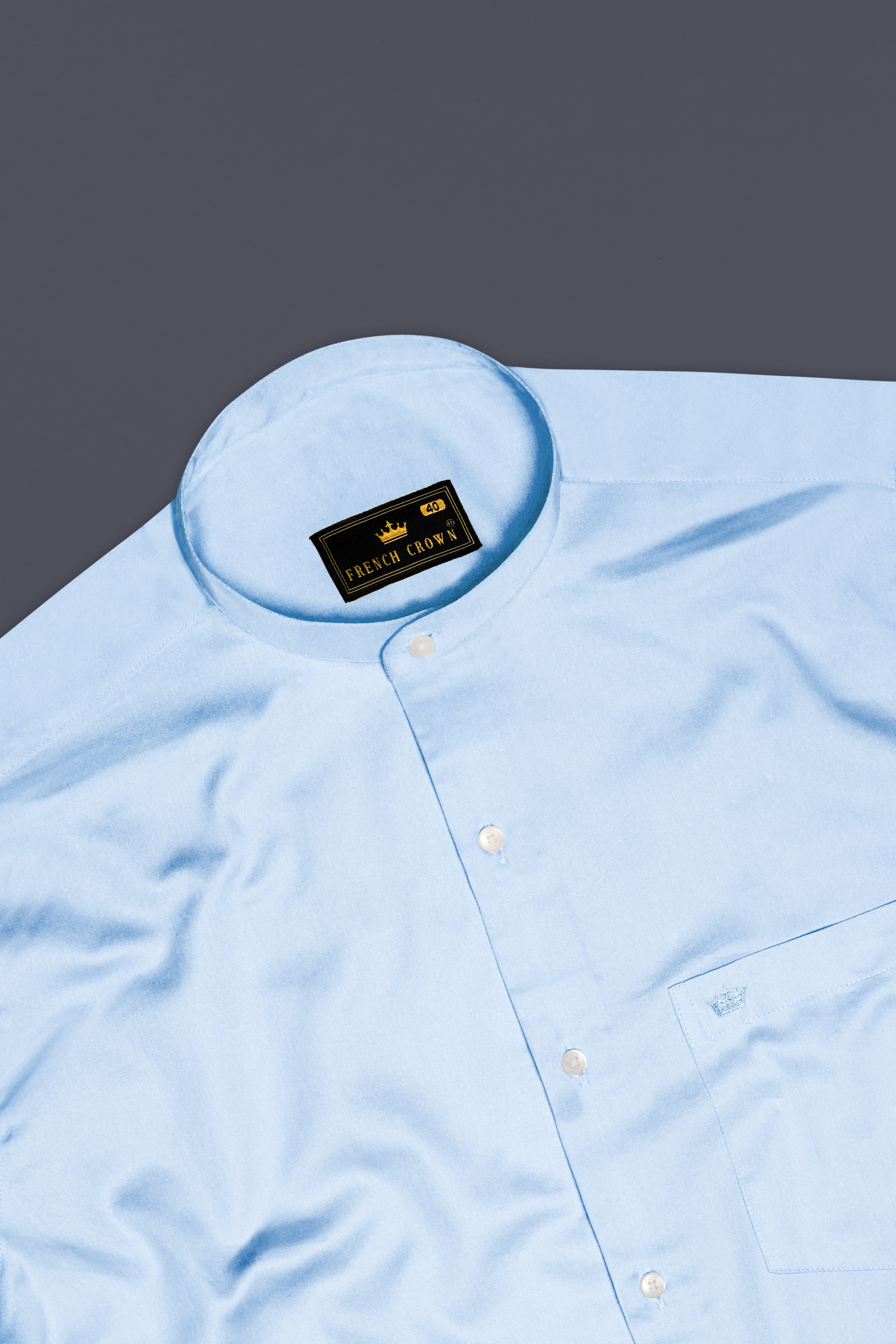 Serene Sky-Periwinkle Blue Solid Subtle Sheen Super Soft Premium Cotton Semi Formal Mandarin Collar Shirt 13593-M-38, 13593-M-H-38, 13593-M-39, 13593-M-H-39, 13593-M-40, 13593-M-H-40, 13593-M-42, 13593-M-H-42, 13593-M-44, 13593-M-H-44, 13593-M-46, 13593-M-H-46, 13593-M-48, 13593-M-H-48, 13593-M-50, 13593-M-H-50, 13593-M-52, 13593-M-H-52