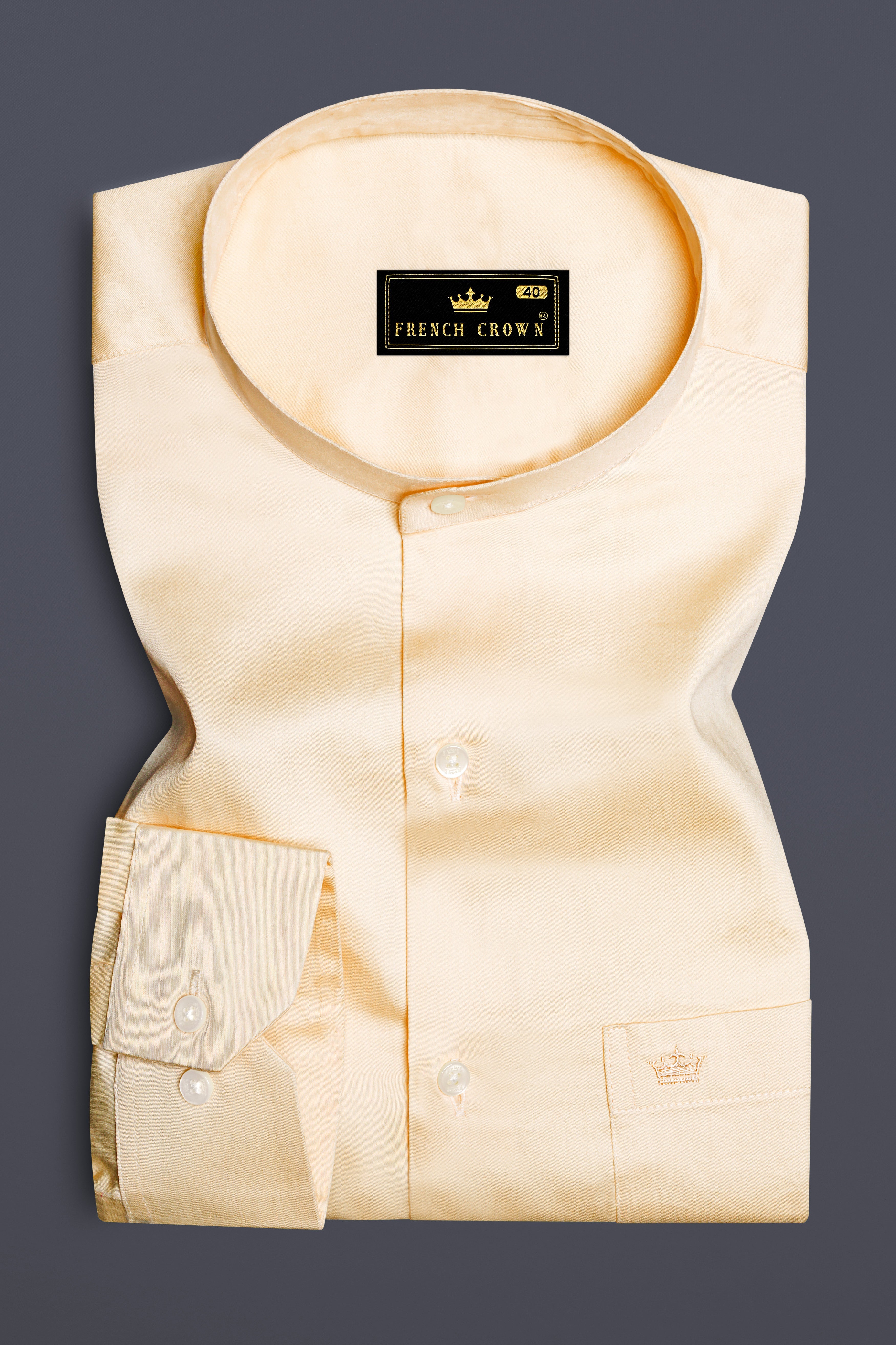 Vanilla-Almond Cream Subtle Sheen Super Soft Premium Cotton Semi Formal Mandarin Collar Shirt 13594-M-38, 13594-M-H-38, 13594-M-39, 13594-M-H-39, 13594-M-40, 13594-M-H-40, 13594-M-42, 13594-M-H-42, 13594-M-44, 13594-M-H-44, 13594-M-46, 13594-M-H-46, 13594-M-48, 13594-M-H-48, 13594-M-50, 13594-M-H-50, 13594-M-52, 13594-M-H-52