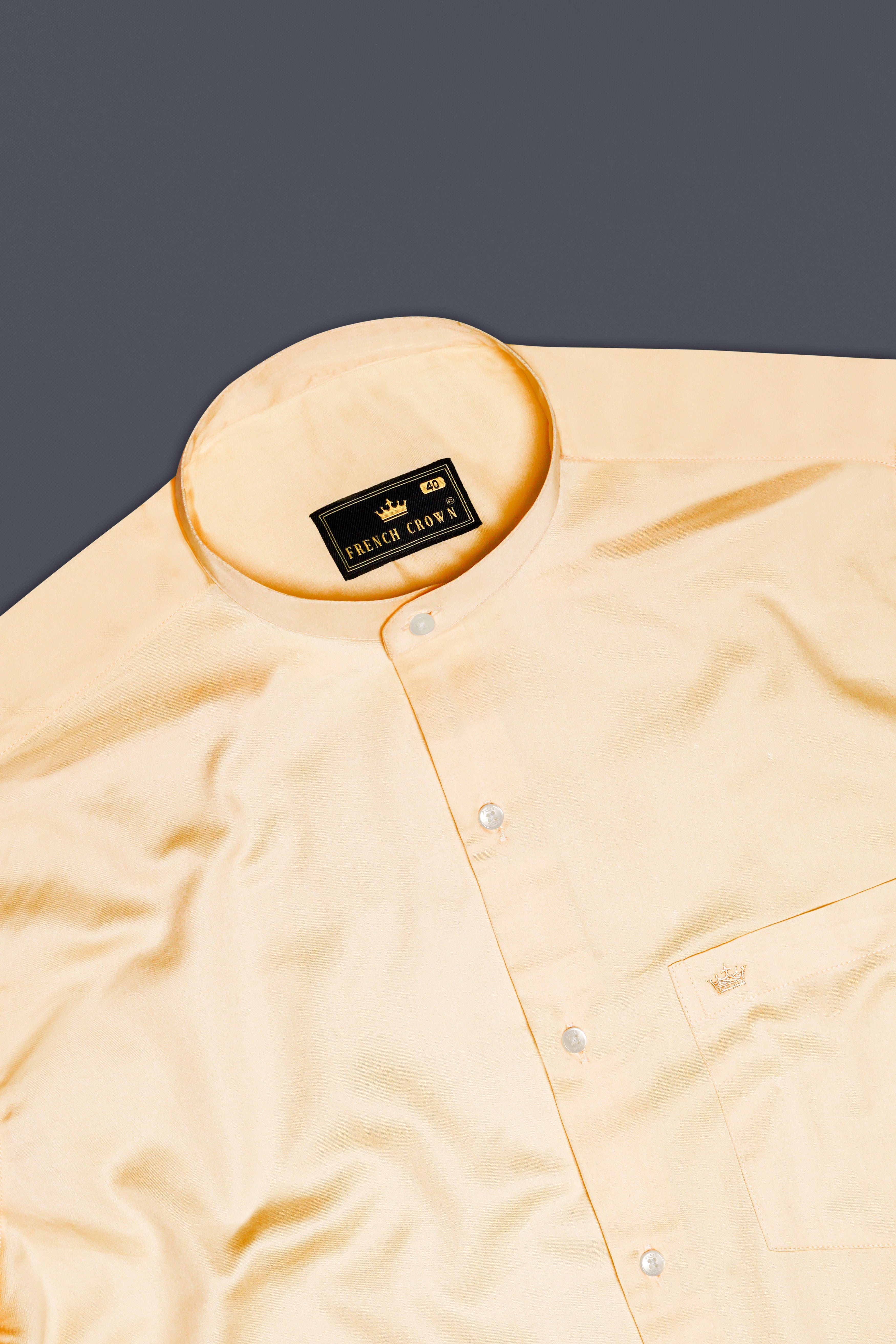 Vanilla-Almond Cream Subtle Sheen Super Soft Premium Cotton Semi Formal Mandarin Collar Shirt 13594-M-38, 13594-M-H-38, 13594-M-39, 13594-M-H-39, 13594-M-40, 13594-M-H-40, 13594-M-42, 13594-M-H-42, 13594-M-44, 13594-M-H-44, 13594-M-46, 13594-M-H-46, 13594-M-48, 13594-M-H-48, 13594-M-50, 13594-M-H-50, 13594-M-52, 13594-M-H-52
