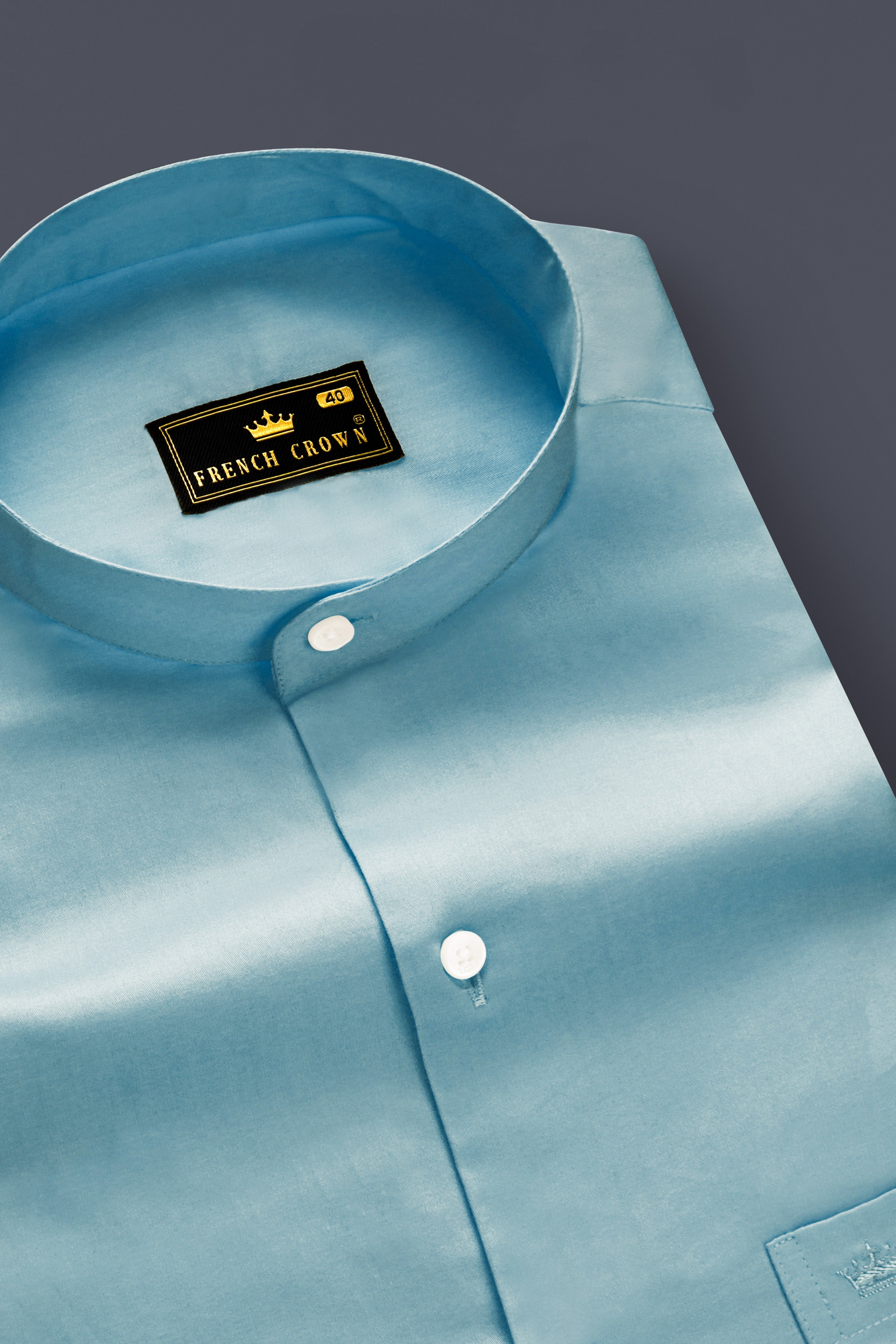 Azure Mist-Cyan Opaque Blue Subtle Sheen Super Soft Premium Cotton Semi Formal Mandarin Collar Shirt 13653-M-38, 13653-M-H-38, 13653-M-39, 13653-M-H-39, 13653-M-40, 13653-M-H-40, 13653-M-42, 13653-M-H-42, 13653-M-44, 13653-M-H-44, 13653-M-46, 13653-M-H-46, 13653-M-48, 13653-M-H-48, 13653-M-50, 13653-M-H-50, 13653-M-52, 13653-M-H-52
