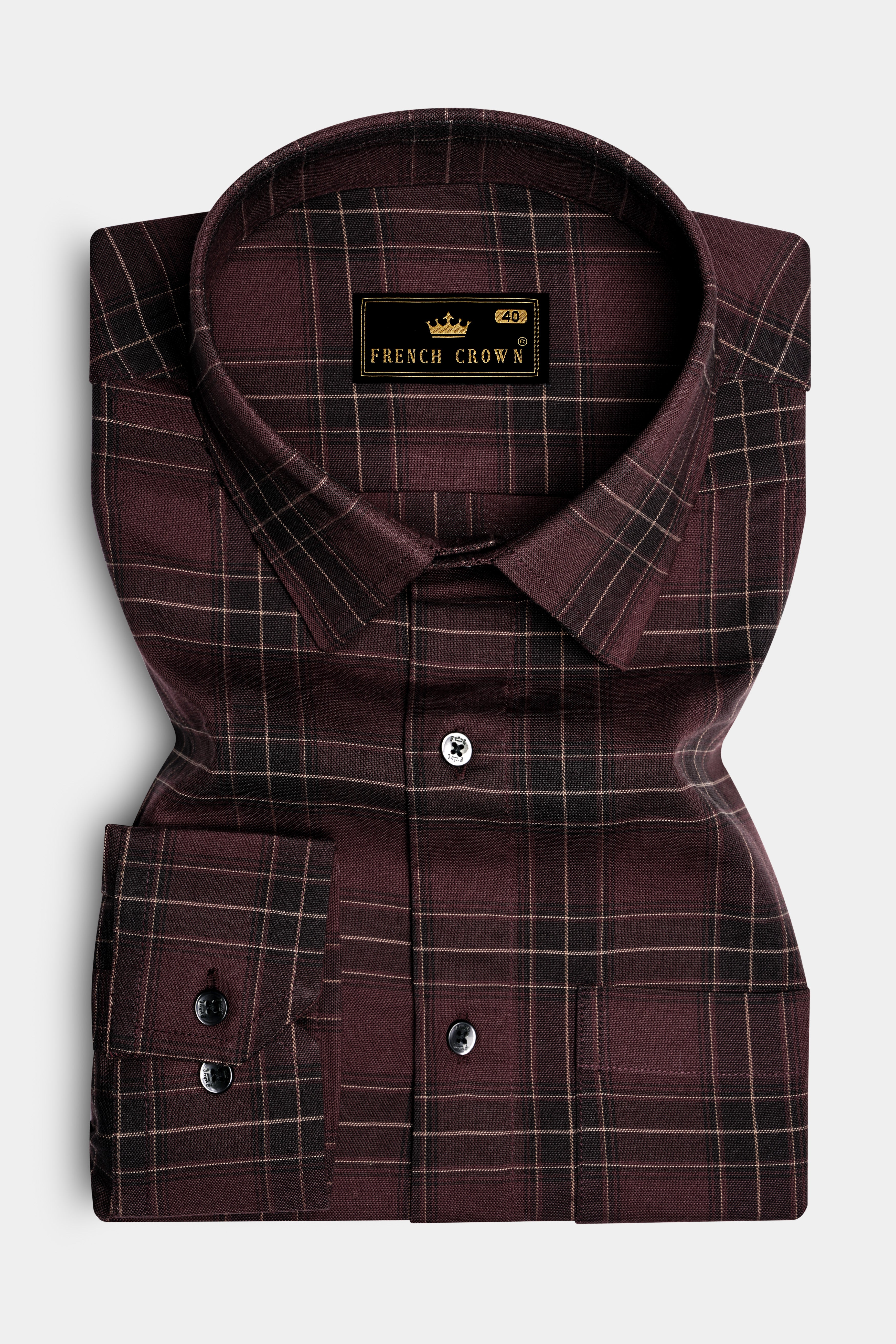 Crater Brown Checks Plaid Oxford Cotton Shirt