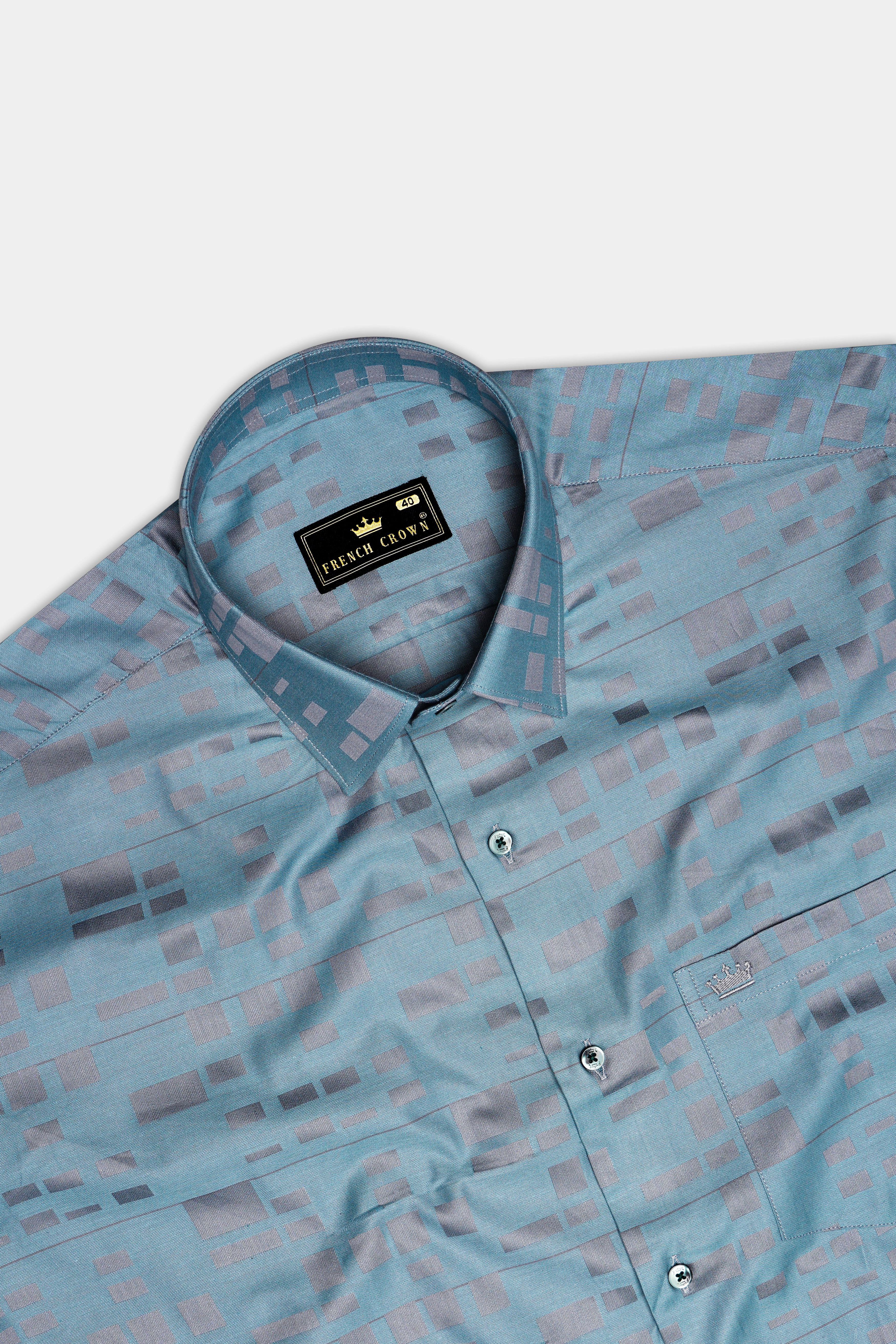 Regent Grey Square Printed Jacquard Cotton Shirt