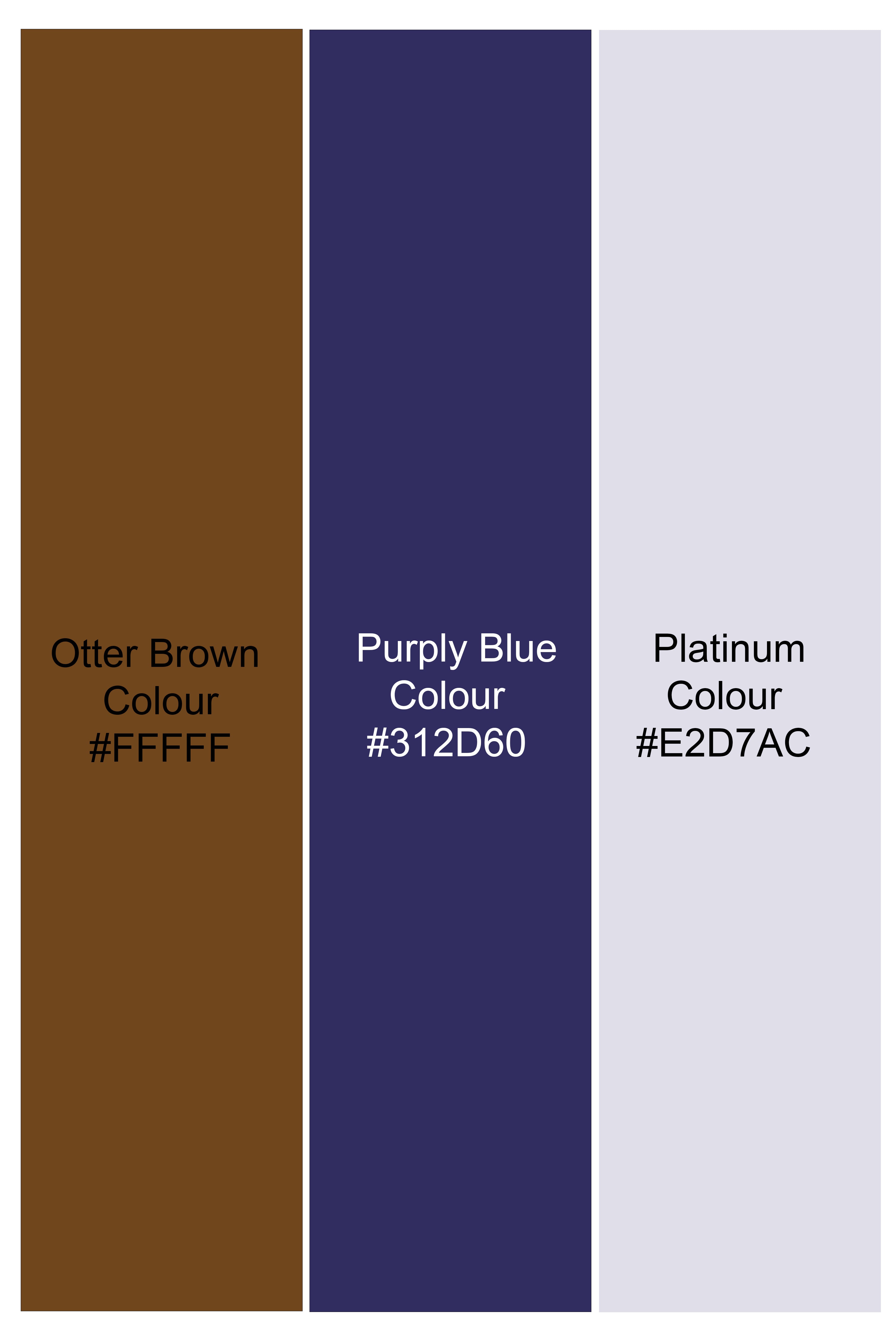 Platinum Grey with Purply Blue and Otter Brown Plaid Poplin Giza Cotton Shirt