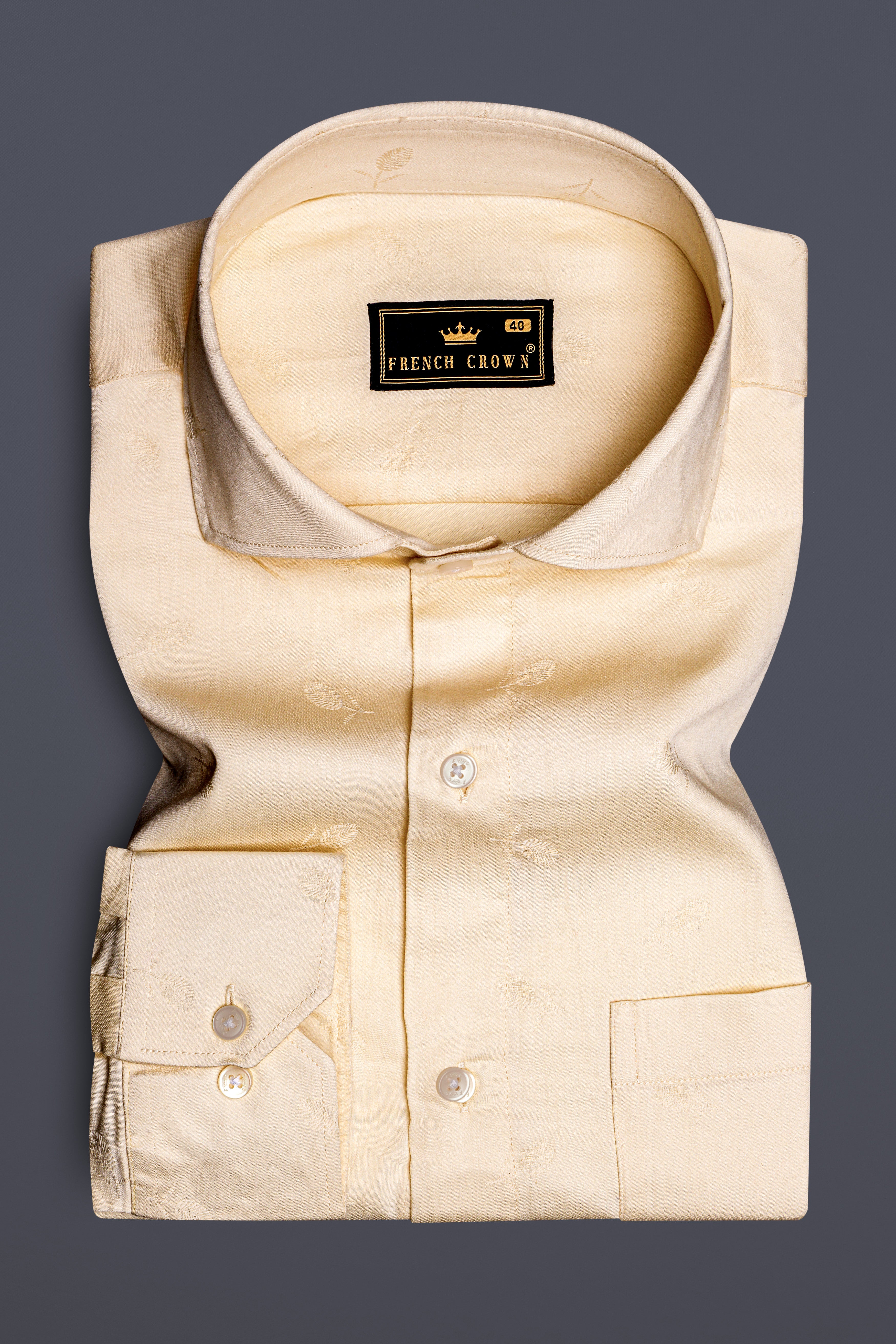 Lustiva-Pavlova Cream Jacquard Textured Premium Cotton Dress Shirt