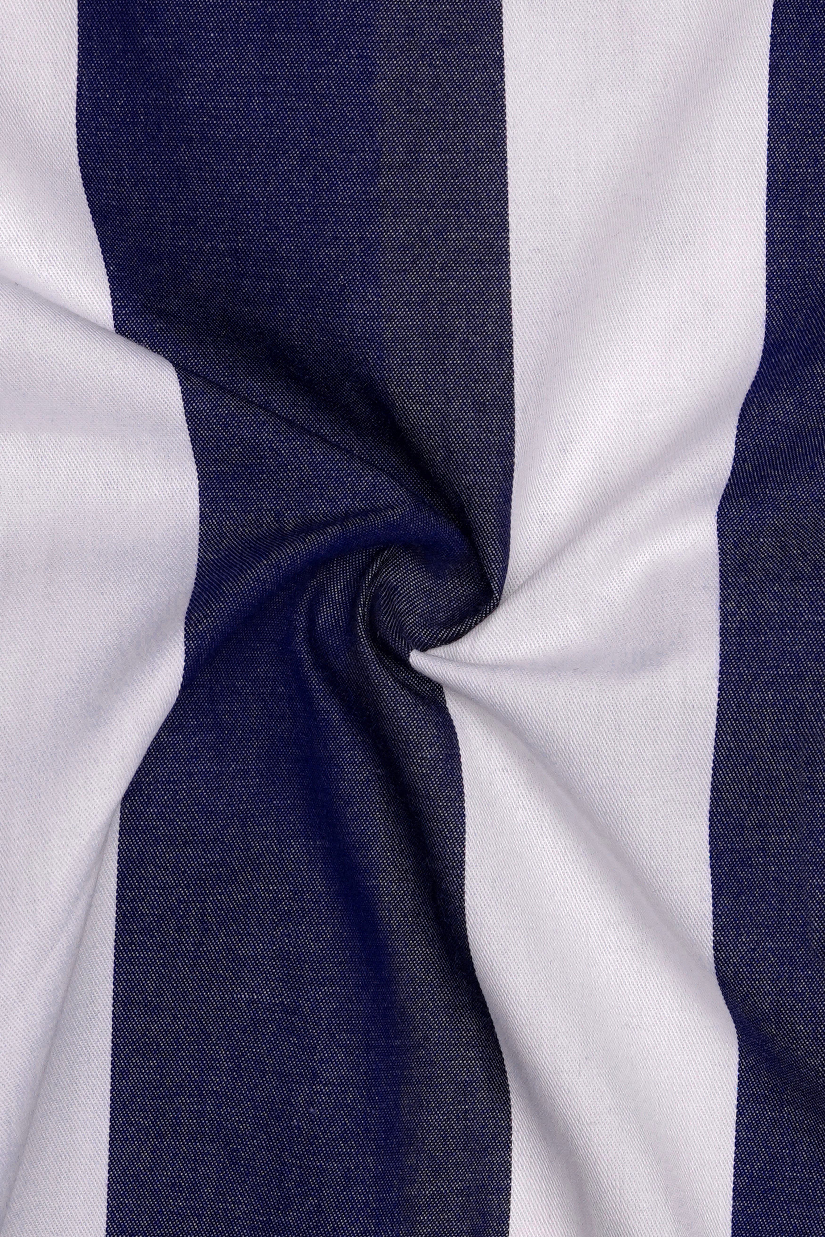Strivaro-Haiti Blue And Bright White Striped Twill Premium Cotton Semi Formal Shirt