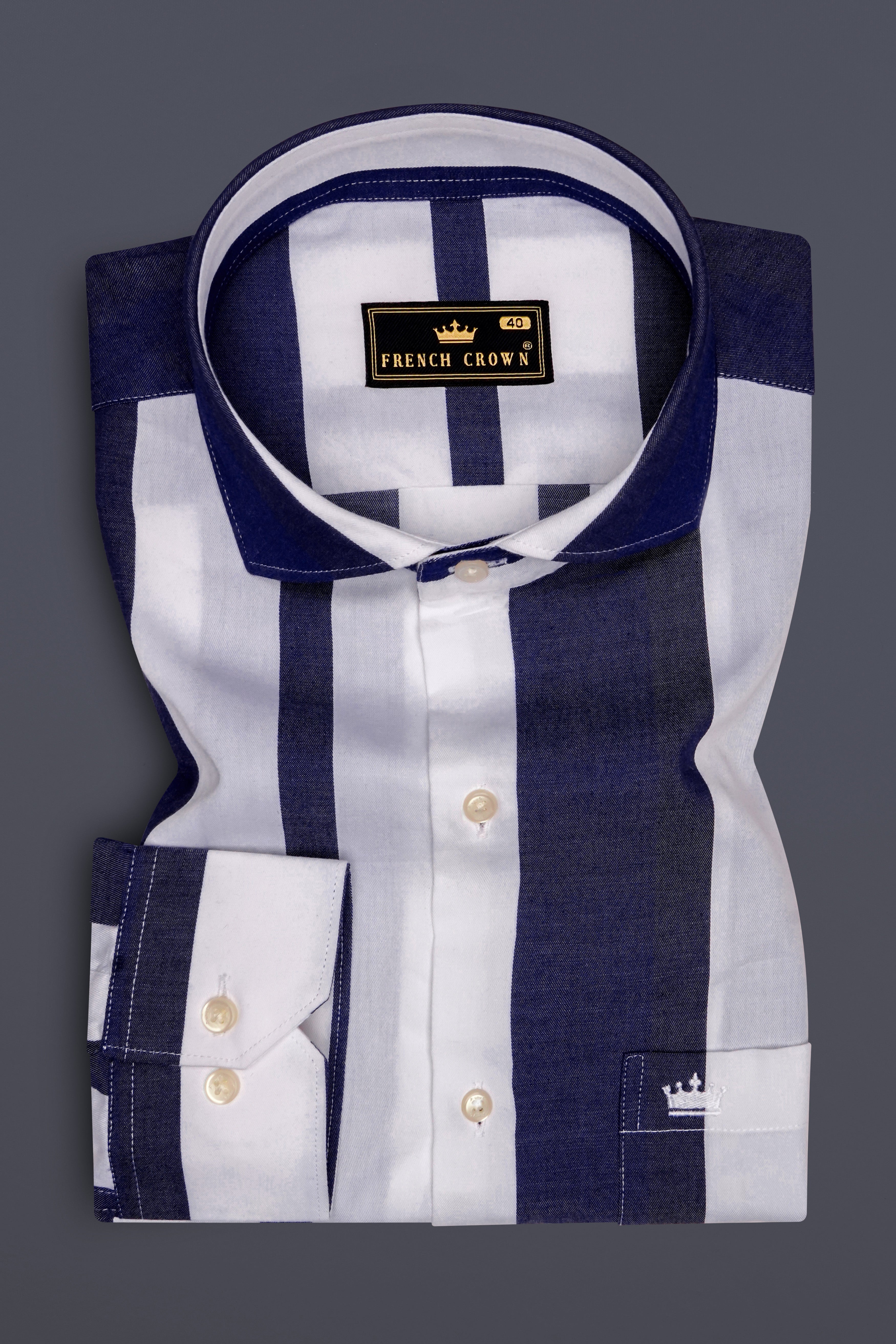 Strivaro-Haiti Blue And Bright White Striped Twill Premium Cotton Semi Formal Shirt