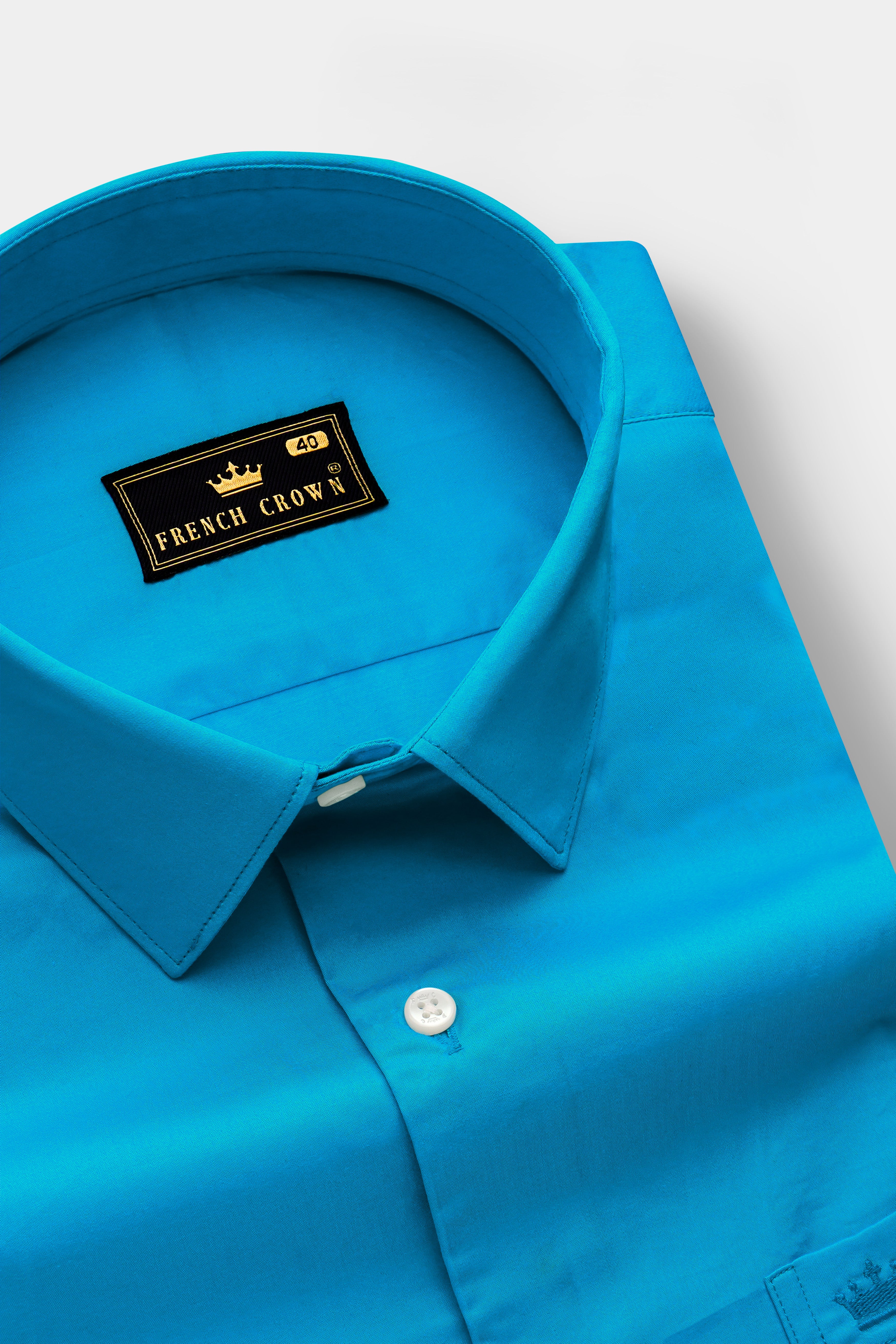 Zephyro-Cerulean Blue Solid Subtle Sheen Super Soft Premium Cotton Formal Shirt
