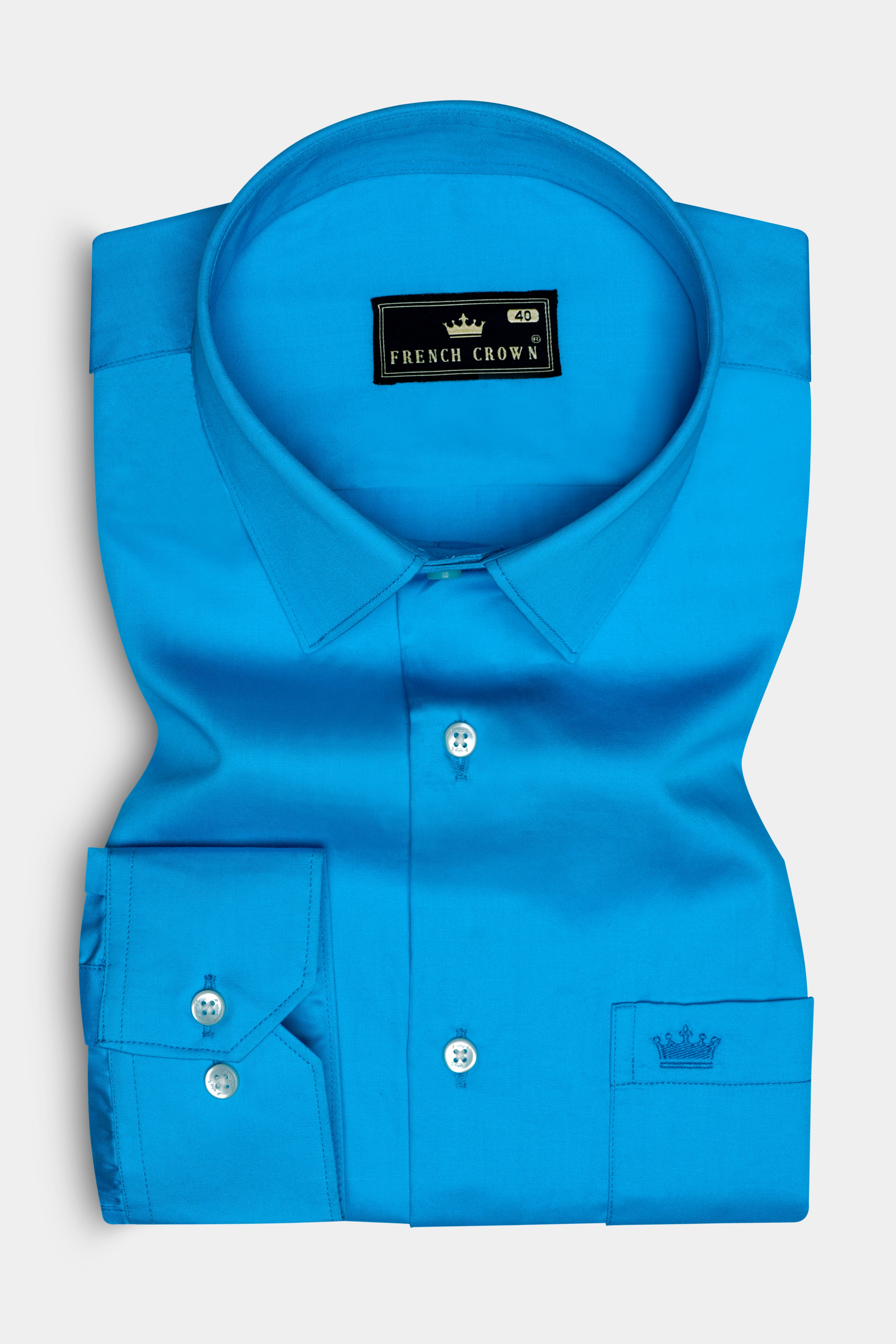 Zephyro-Cerulean Blue Solid Subtle Sheen Super Soft Premium Cotton Formal Shirt