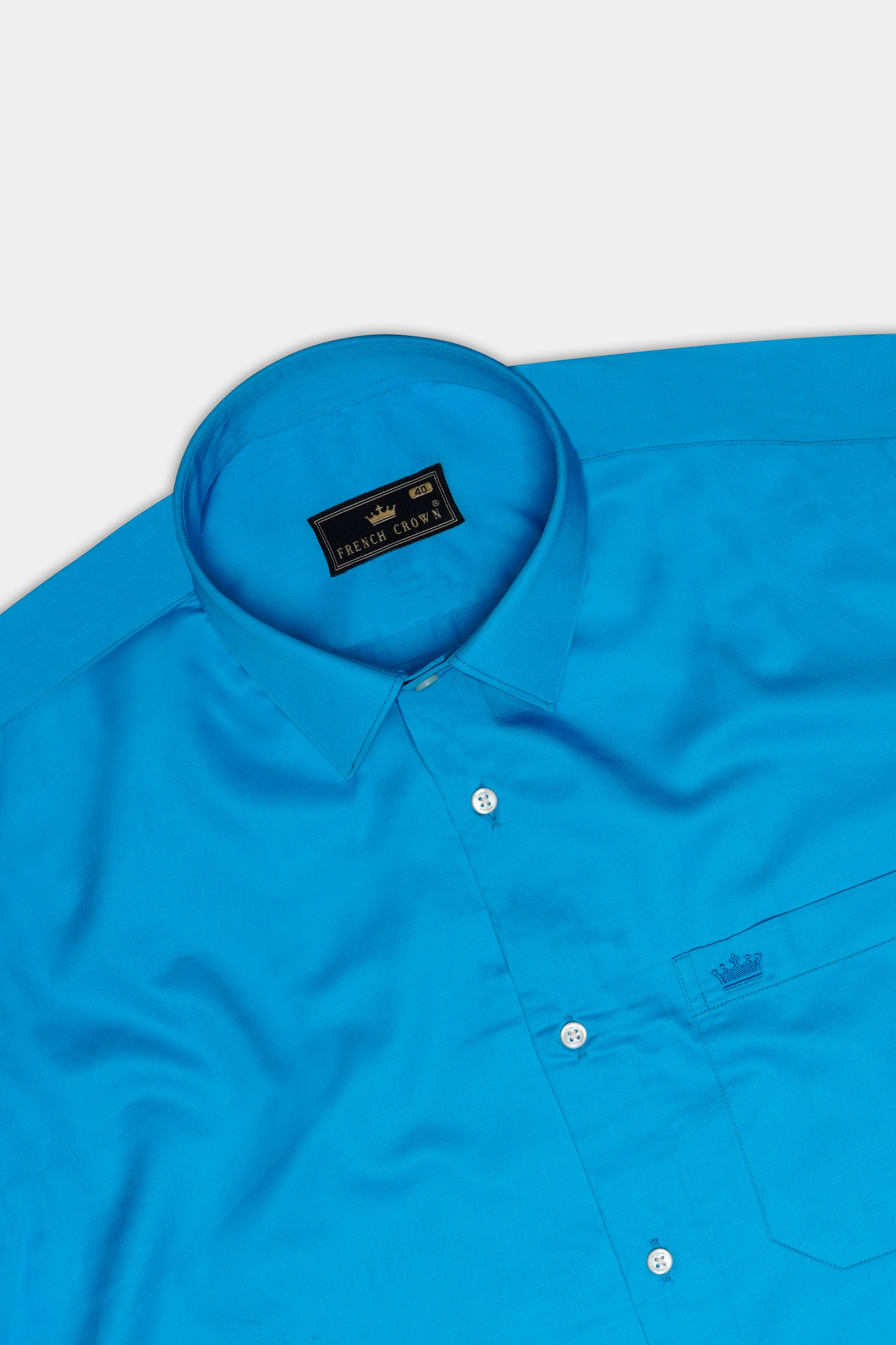 Zephyro-Cerulean Blue Solid Subtle Sheen Super Soft Premium Cotton Formal Shirt