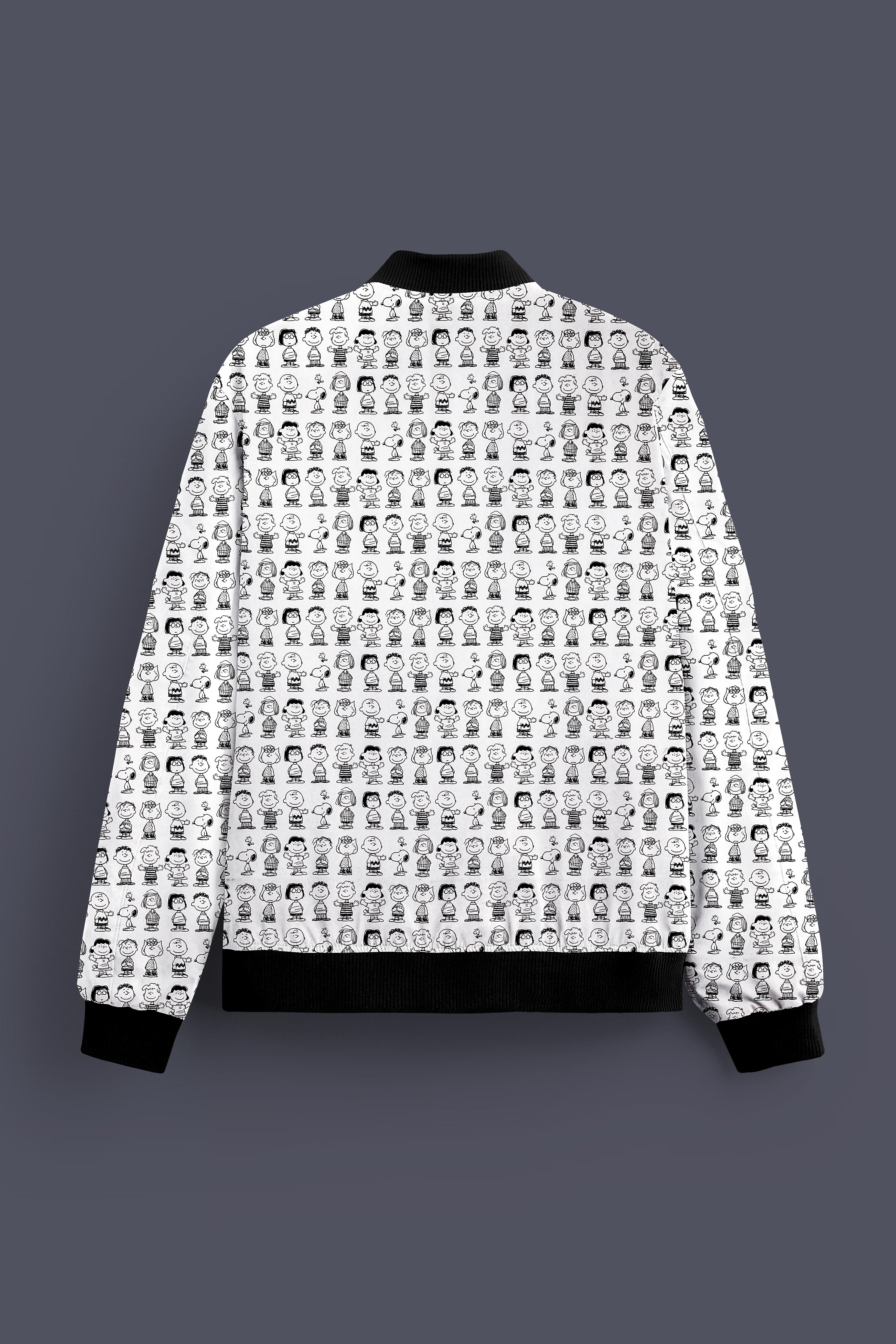 Doodle Luxe-Bright White Cartoon Clipart Printed Premium Cotton Bomber Jacket