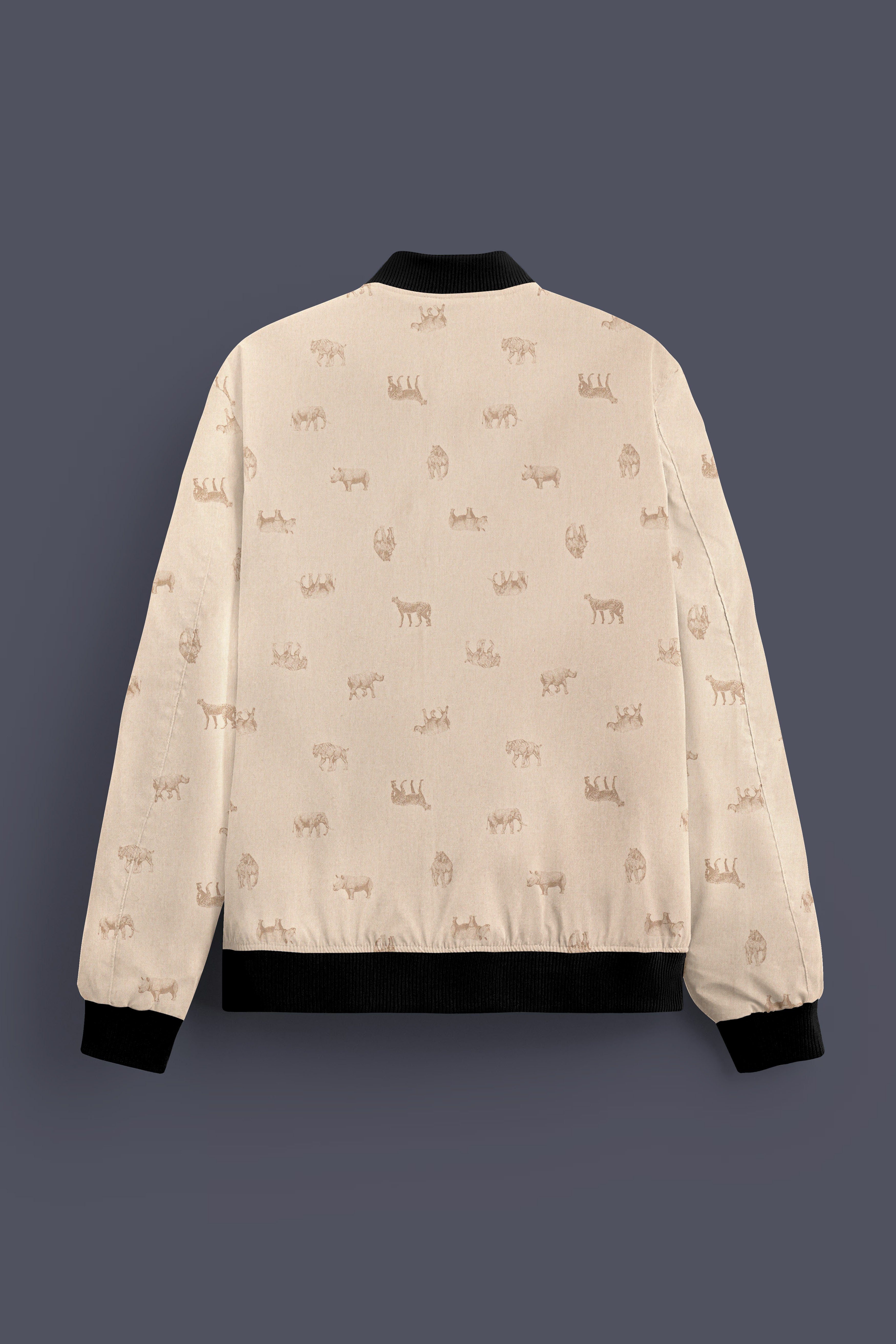 Ivory Wild-Vanilla Cream Animal Printed Premium Cotton Bomber Jacket