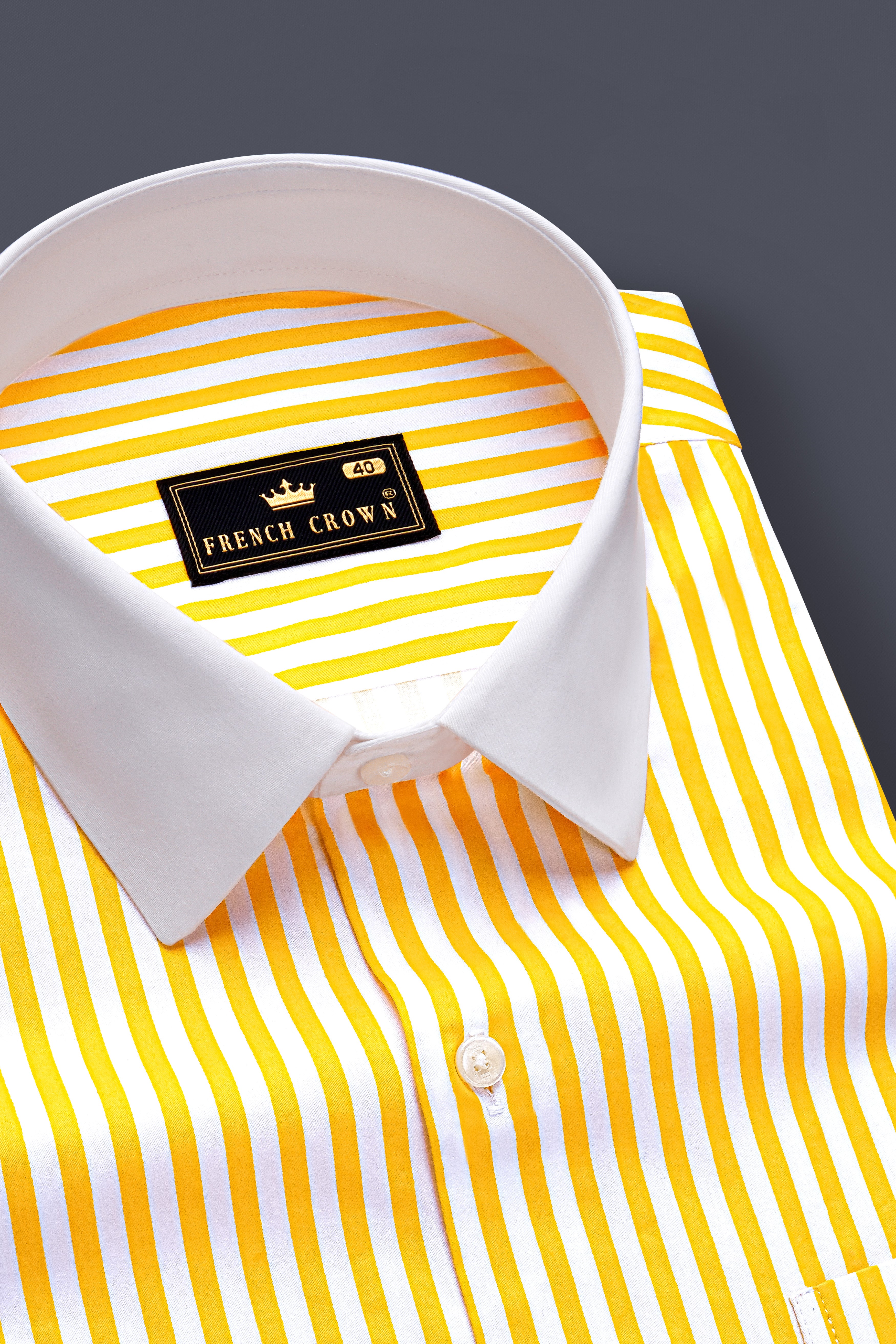 Aurisel-Koromiko Yellow And Bright White Striped Super Soft Premium Cotton Formal White Cuff Collar Shirt