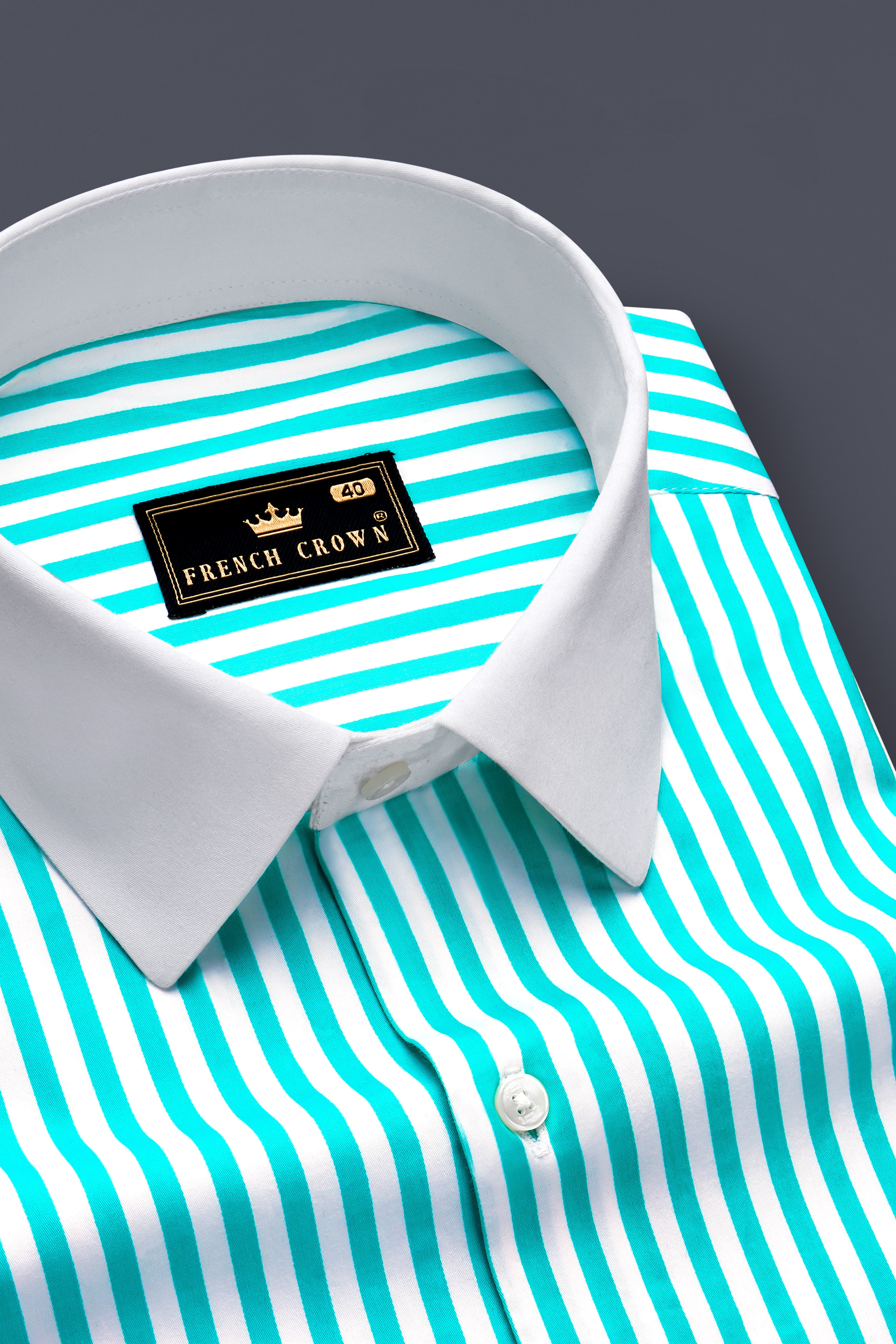 Azurelin-Lochinvar Blue And Bright White Striped Super Soft Premium Cotton Formal White Cuff Collar Shirt