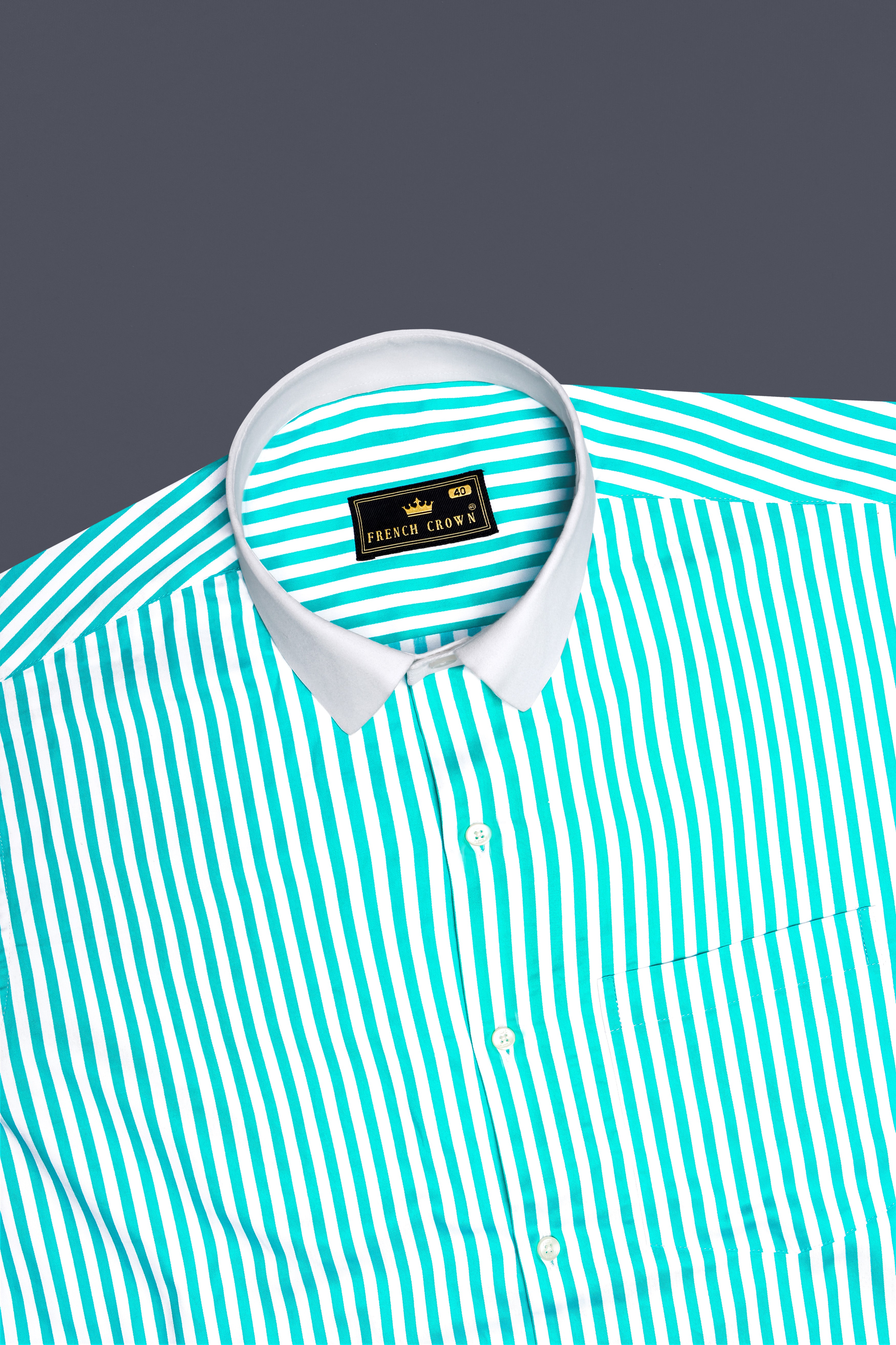 Azurelin-Lochinvar Blue And Bright White Striped Super Soft Premium Cotton Formal White Cuff Collar Shirt