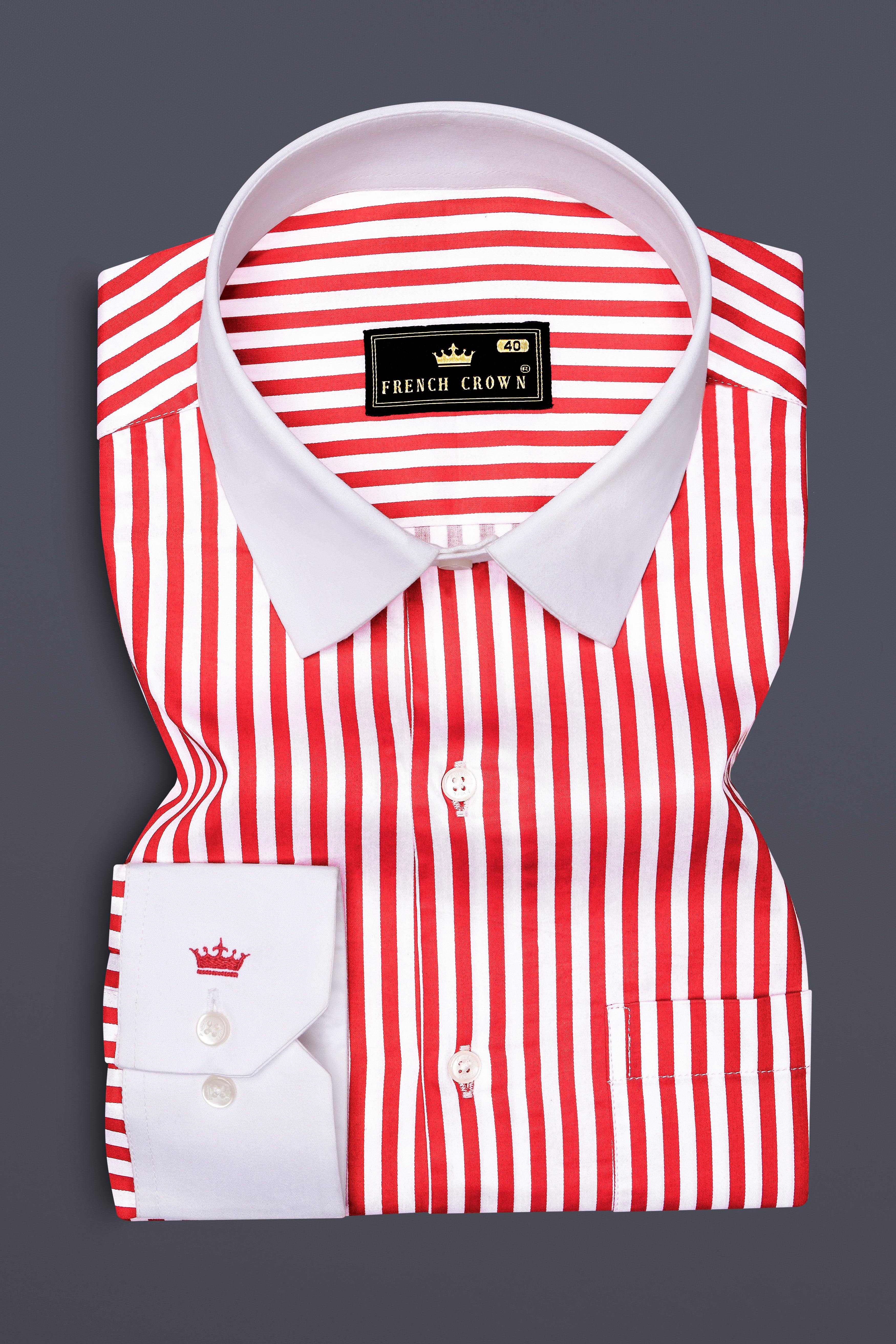 Cuffire-Milano Red And Bright White Striped Super Soft Premium Cotton Formal White Cuff Collar Shirt