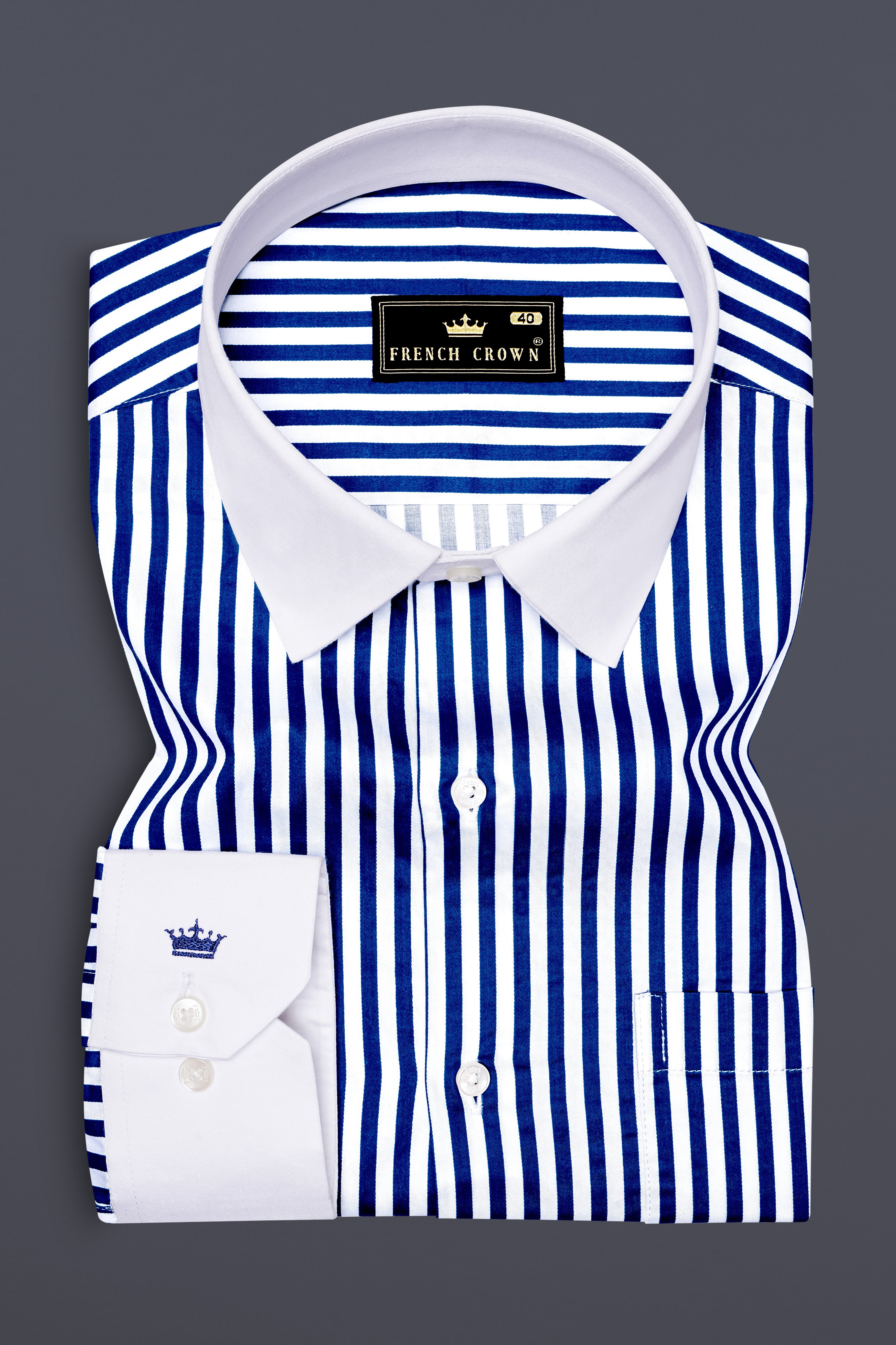 Oceanor-Catalina Blue And Bright White Striped Super Soft Premium Cotton Formal White Cuff Collar Shirt
