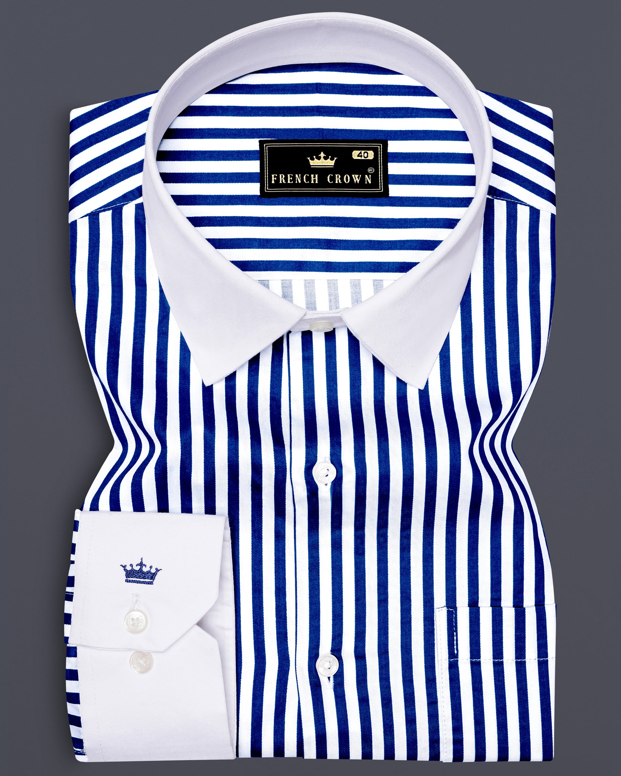 Catalina Blue And Bright White Formal Stripes Premium Cotton Shirt For Men