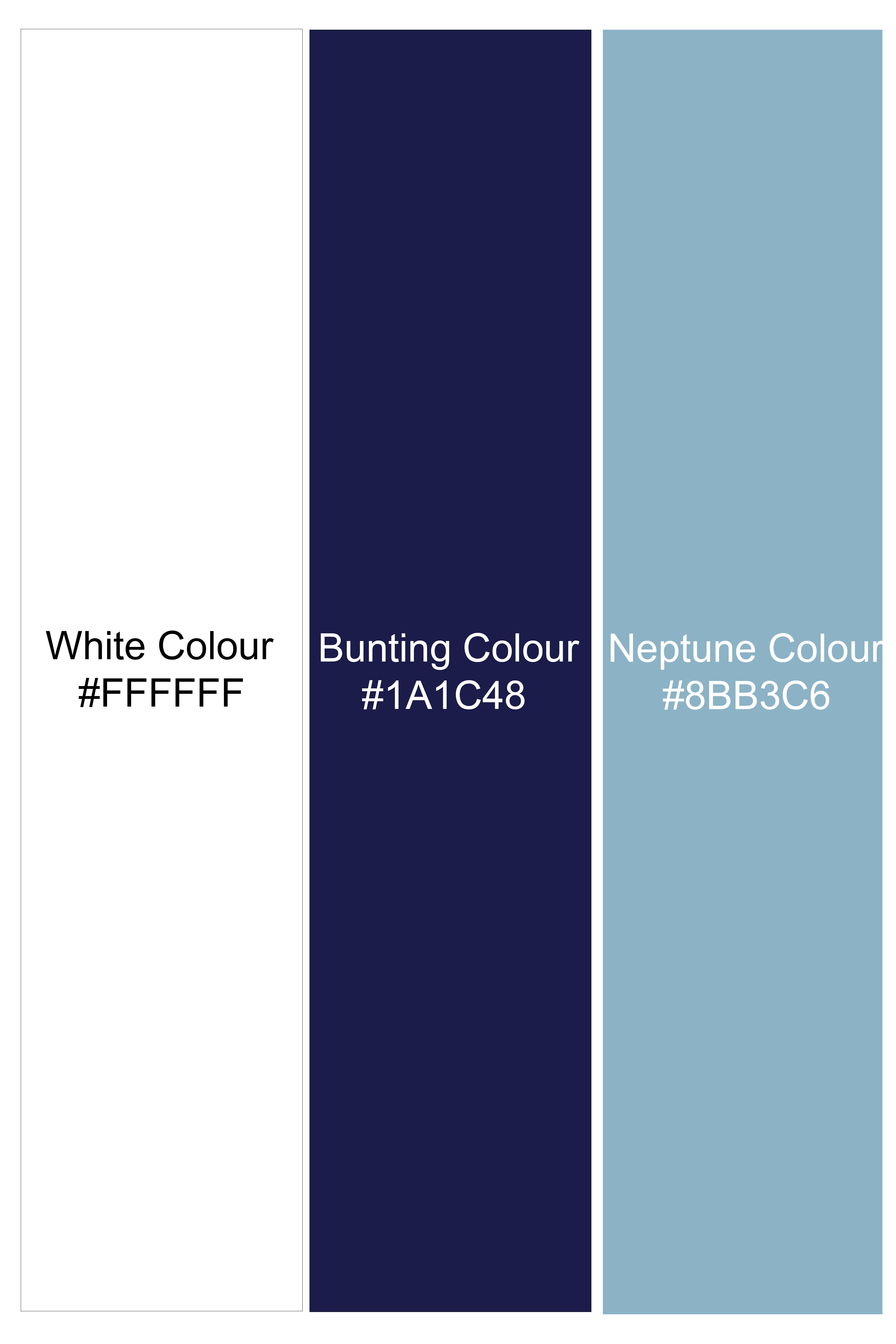 Bleuvra-Bright White And Neptune Blue Oxford Premium Cotton Semi Formal Shirt