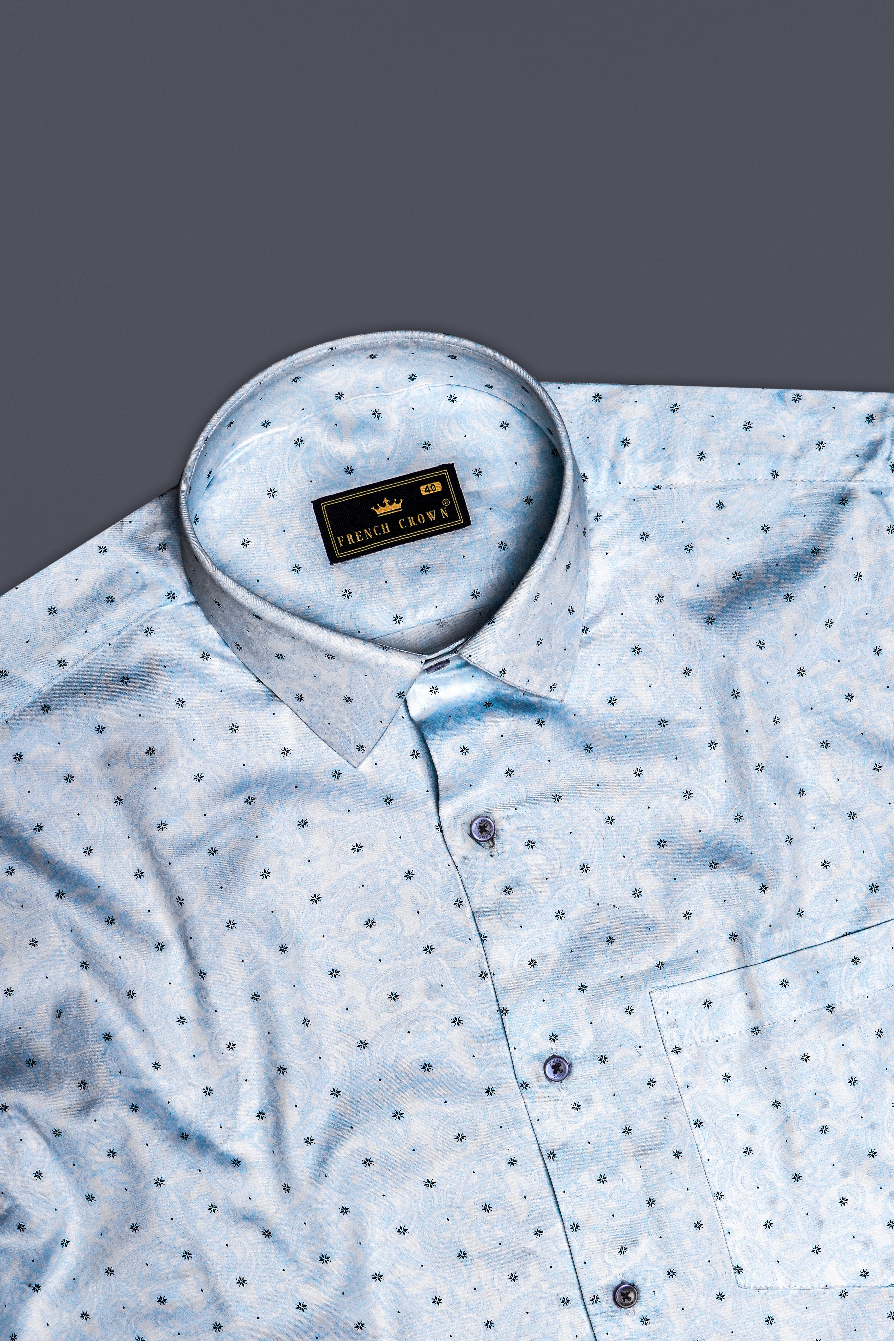 Frostrial-Casper Blue Printed Subtle Sheen Super Soft Premium Cotton Semi Formal Shirt
