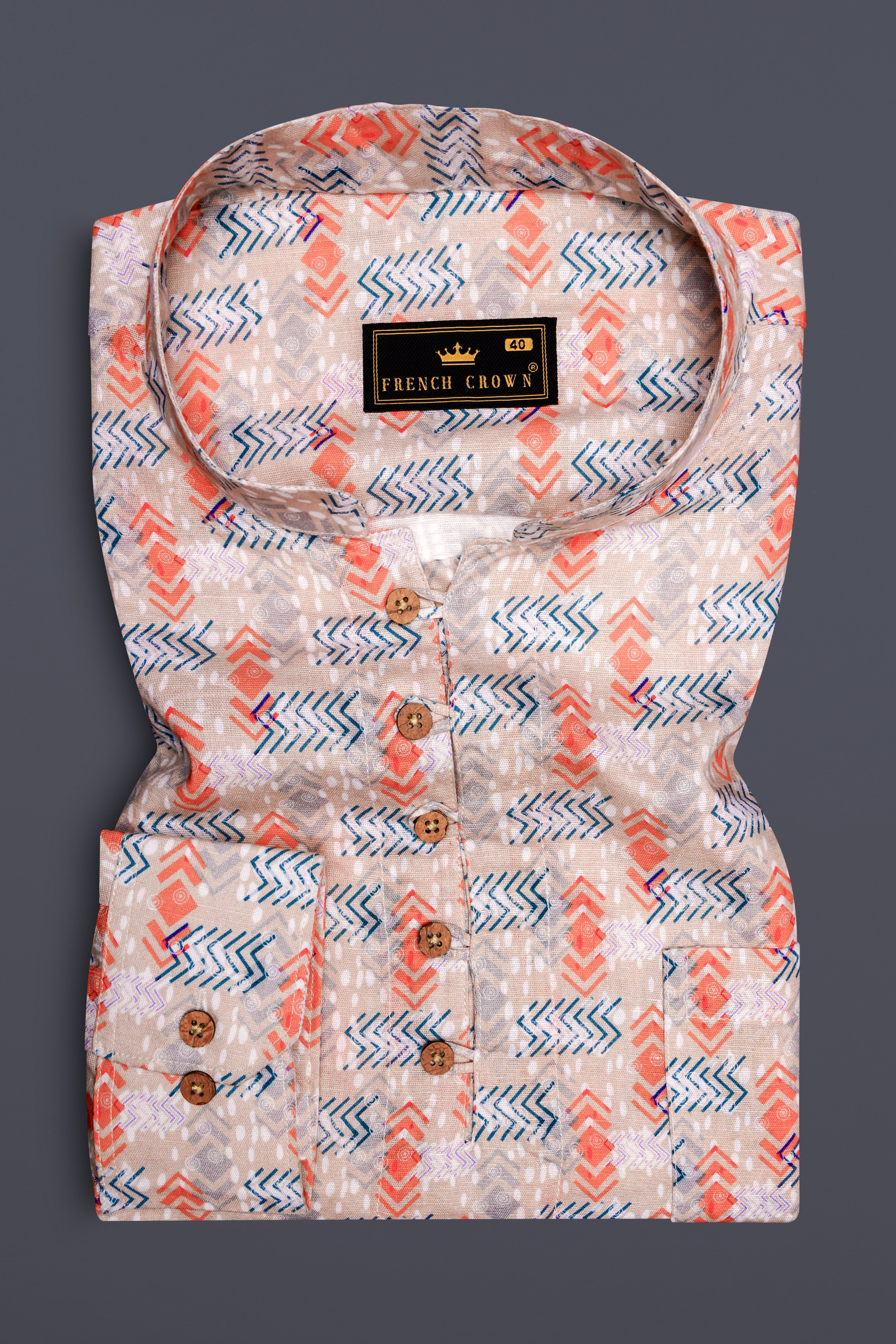 Lurvra-Zorba Cream Printed Luxurious Linen Casual Kurta Shirt
