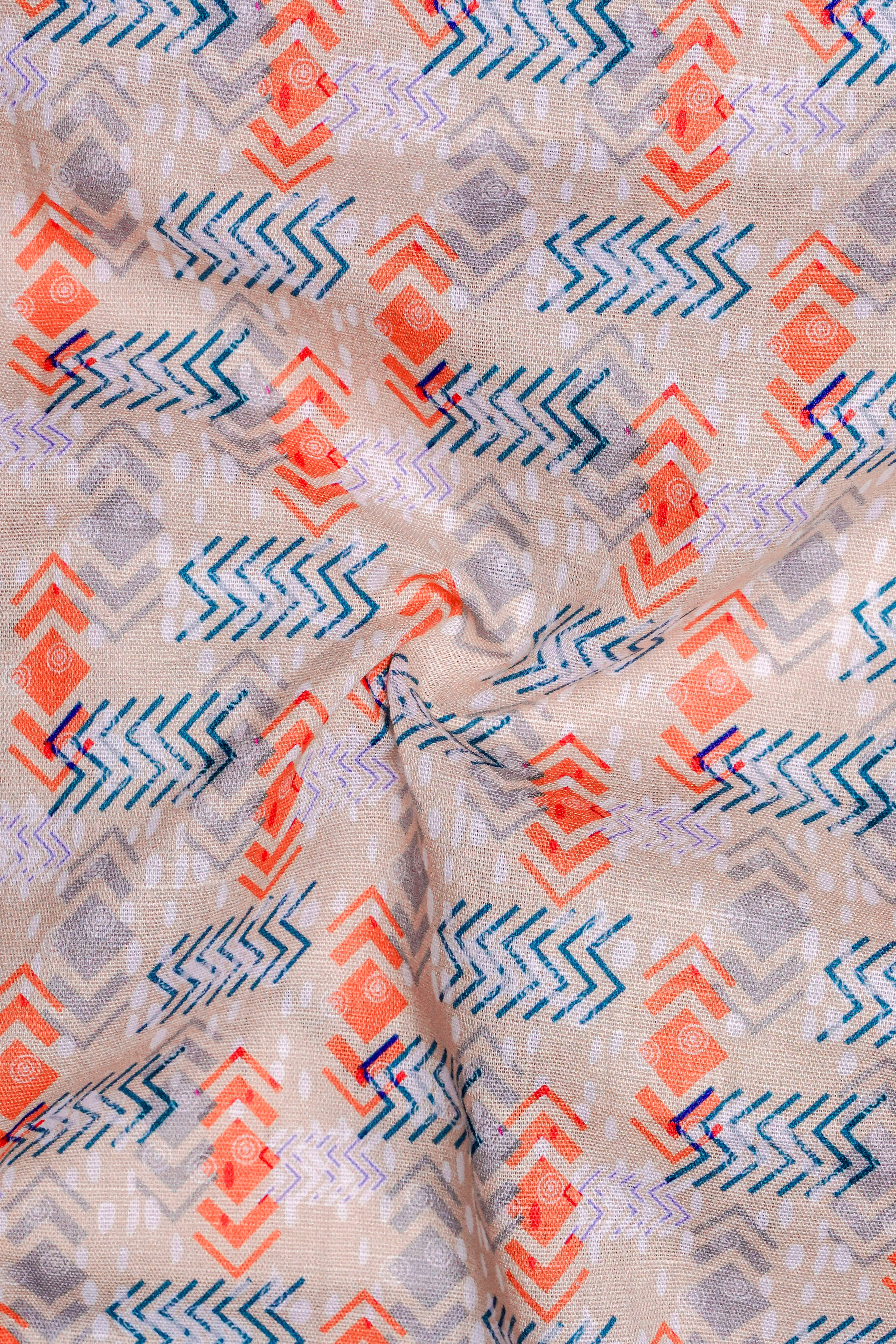 Lurvra-Zorba Cream Printed Luxurious Linen Casual Kurta Shirt