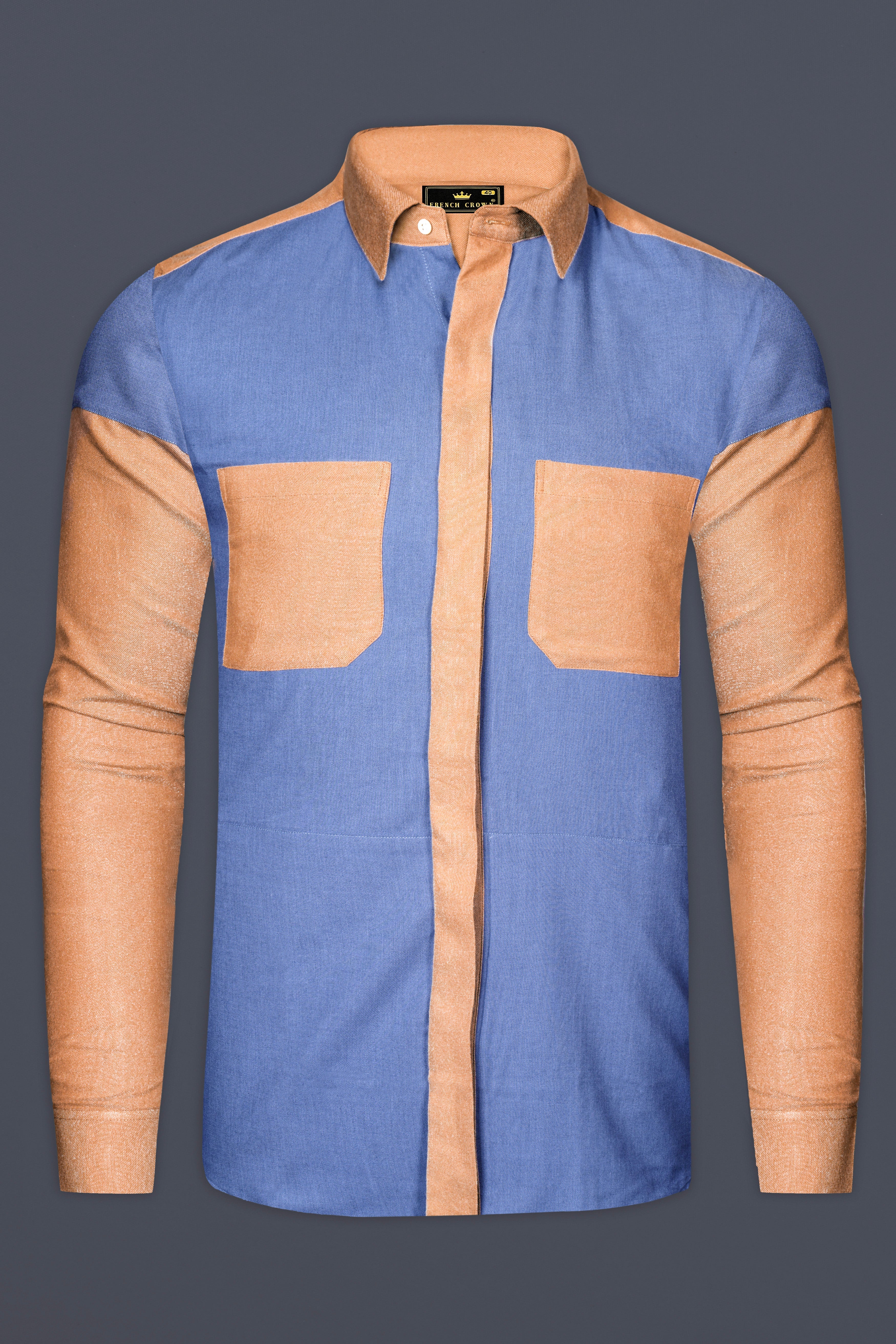 Roazure-Faded Blue And Lion Orange Textured Oxford Premium Cotton Casual Designer Shirt