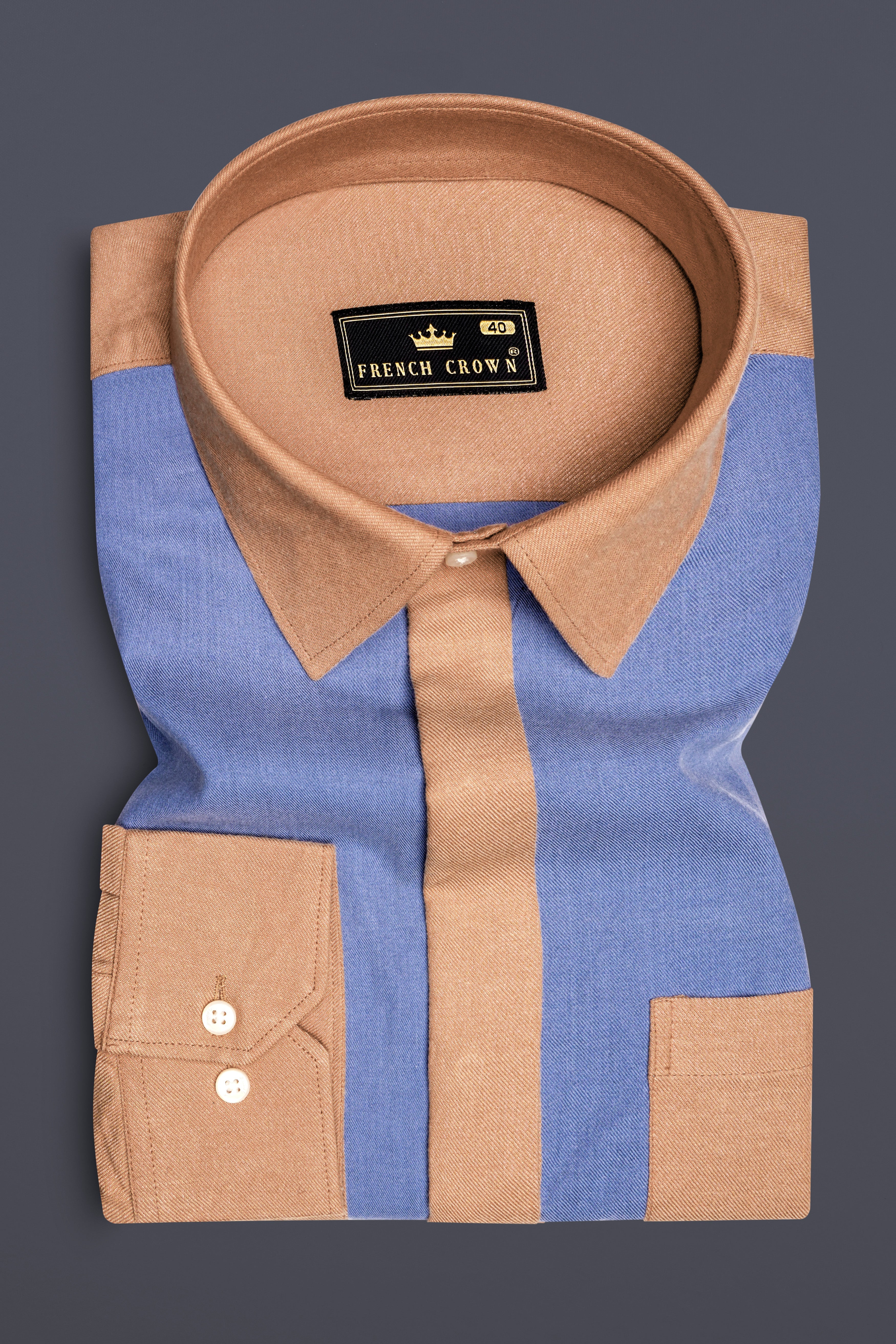 Roazure-Faded Blue And Lion Orange Textured Oxford Premium Cotton Casual Designer Shirt