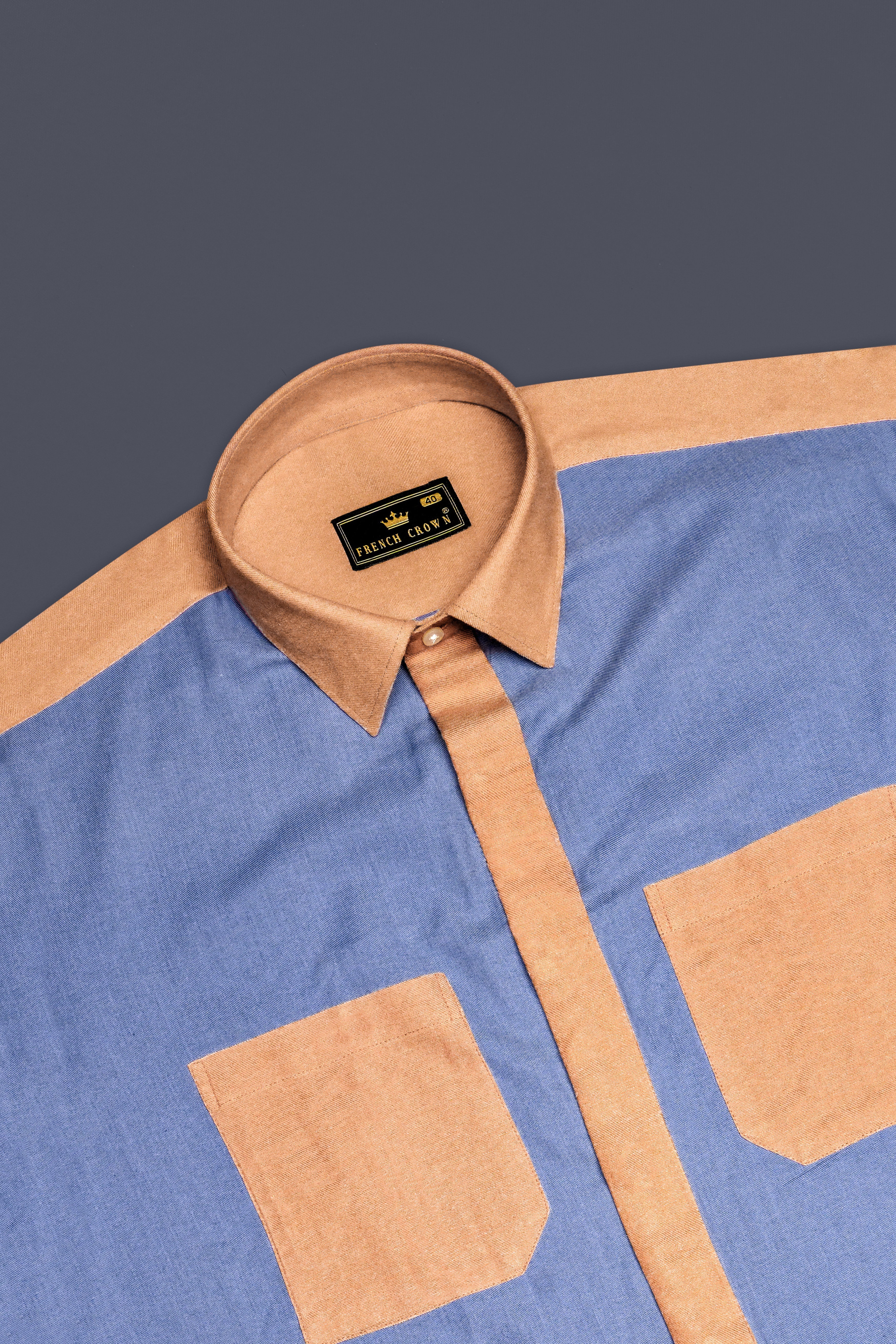 Roazure-Faded Blue And Lion Orange Textured Oxford Premium Cotton Casual Designer Shirt