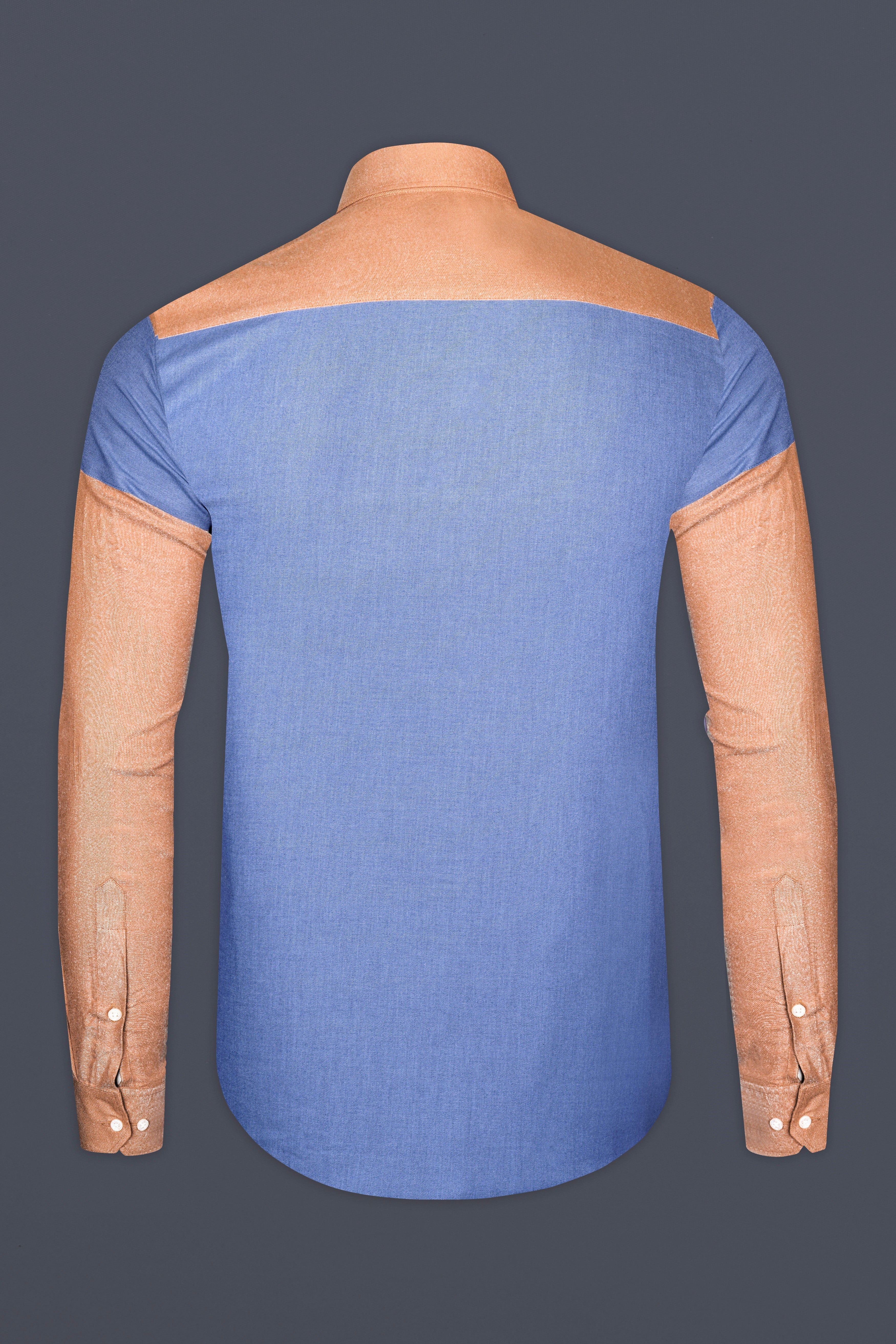 Roazure-Faded Blue And Lion Orange Textured Oxford Premium Cotton Casual Designer Shirt