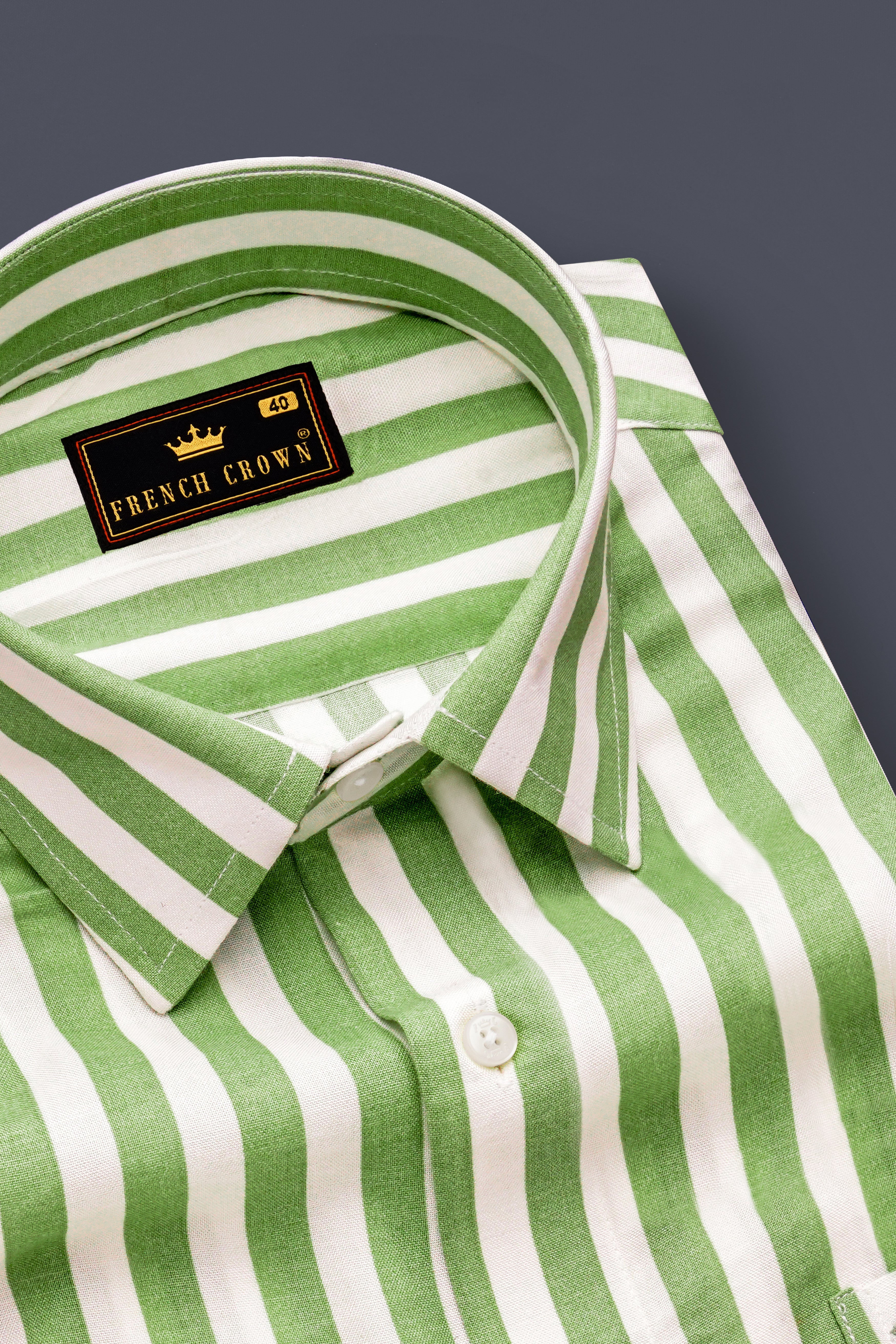 Tencelino-Pistachio Green And Bright White Striped Premium Tencel Dress Shirt
