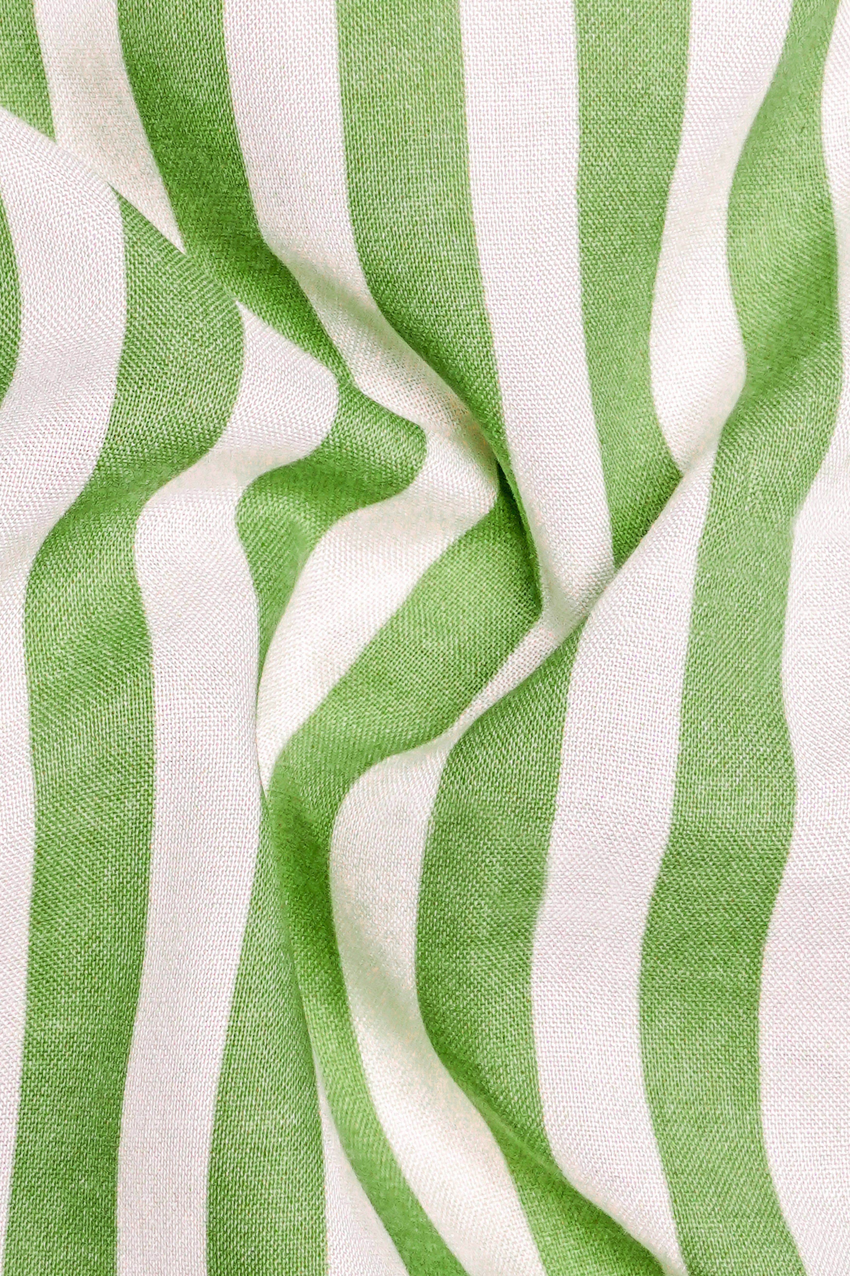 Tencelino-Pistachio Green And Bright White Striped Premium Tencel Dress Shirt