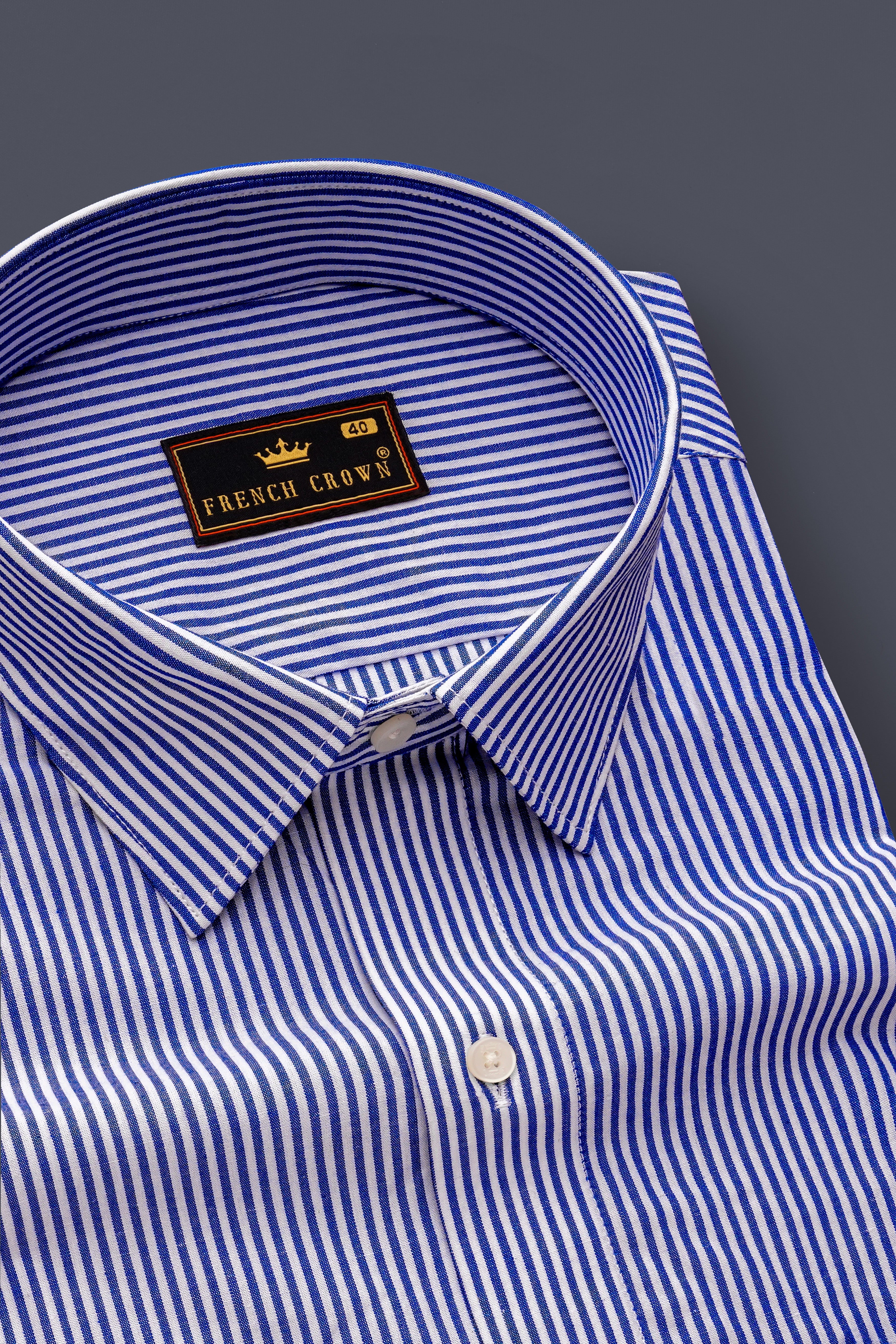 Oceawhite-Sapphire Blue And Bright White Striped Super Soft Premium Dress Shirt
