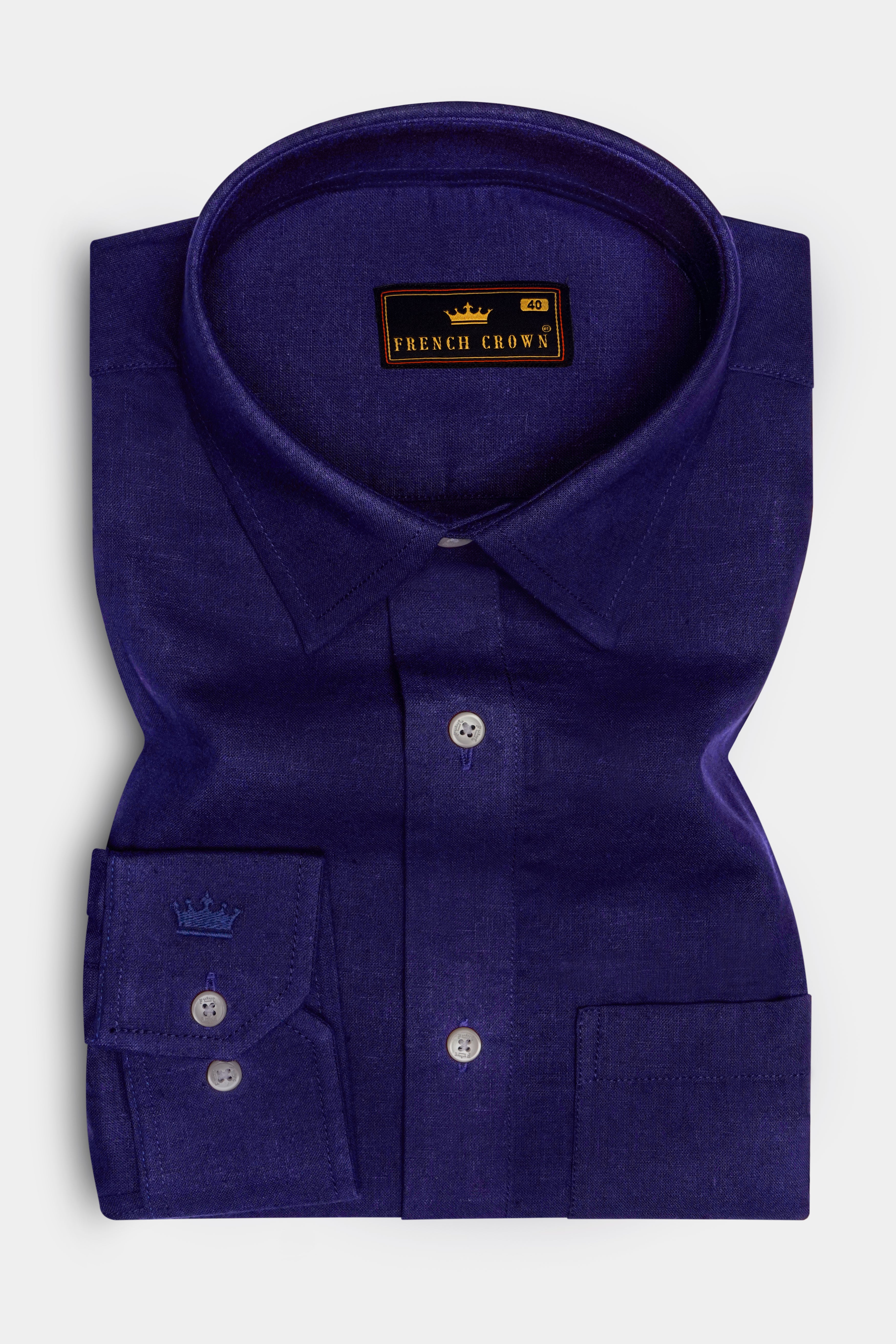 Lustraze-Violent Blue Luxurious Linen Dress Shirt