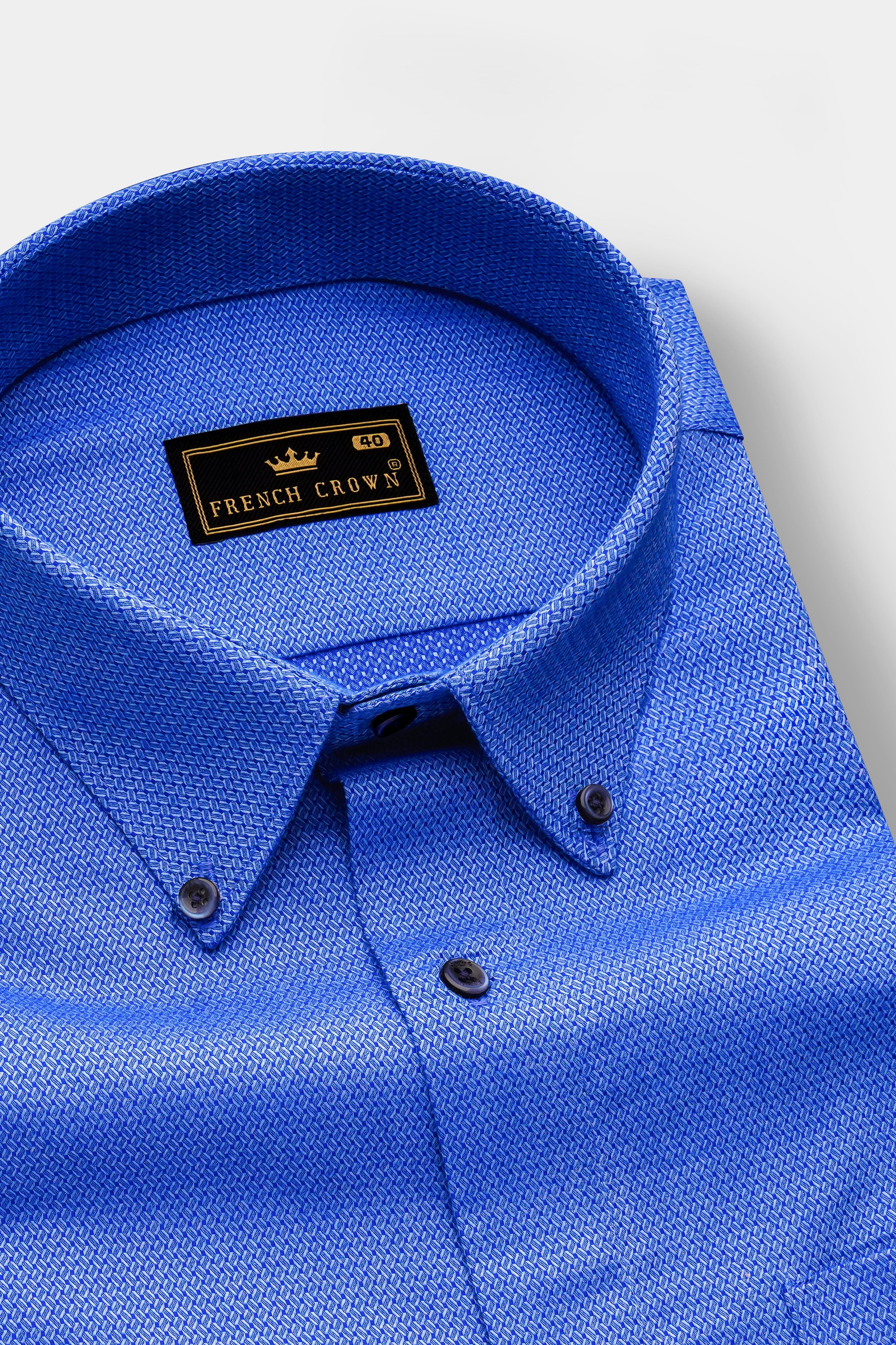 Bluvia-Sapphire Blue Dobby Textured Premium Giza Cotton Dress Shirt
