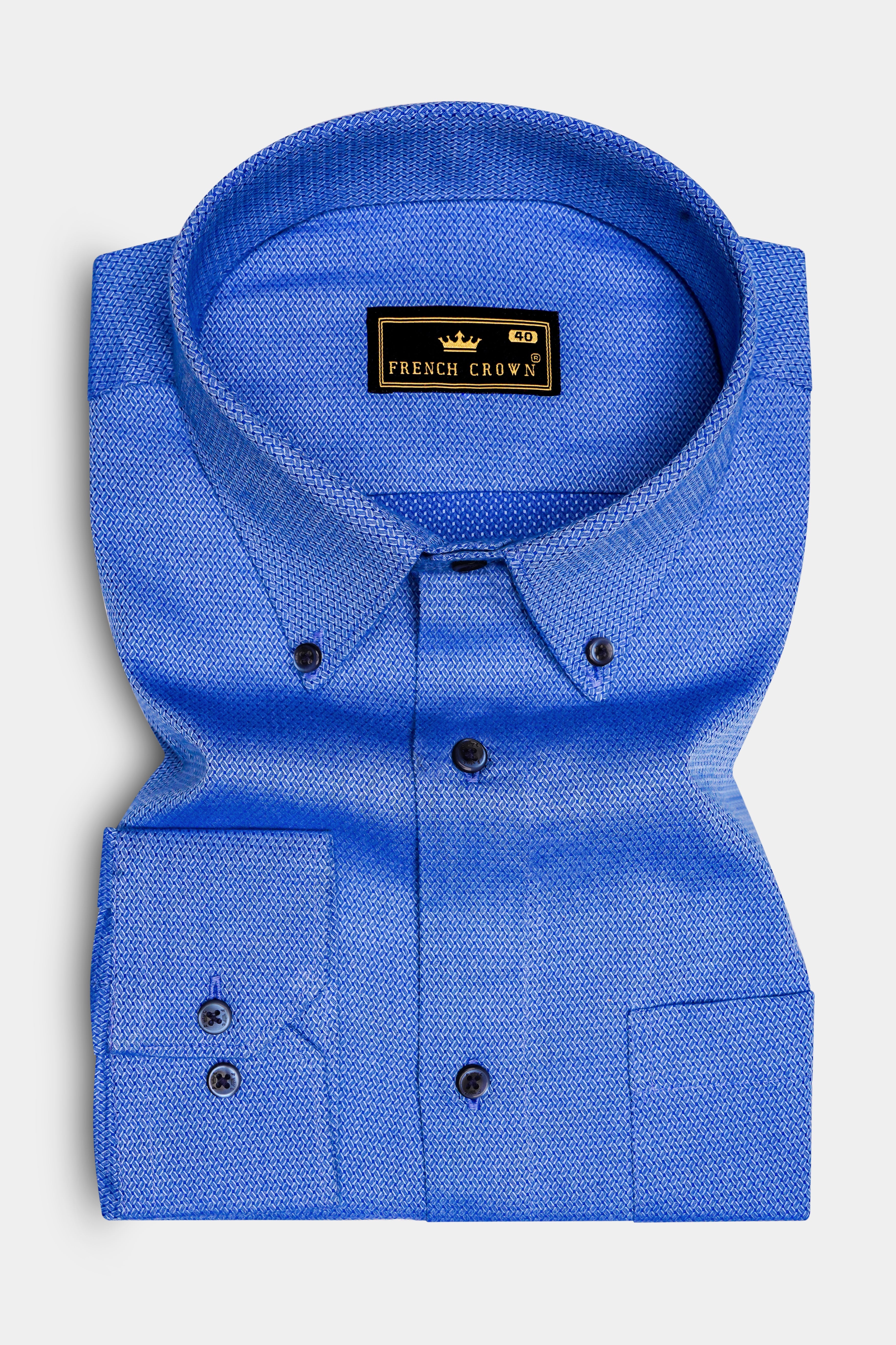 Bluvia-Sapphire Blue Dobby Textured Premium Giza Cotton Dress Shirt