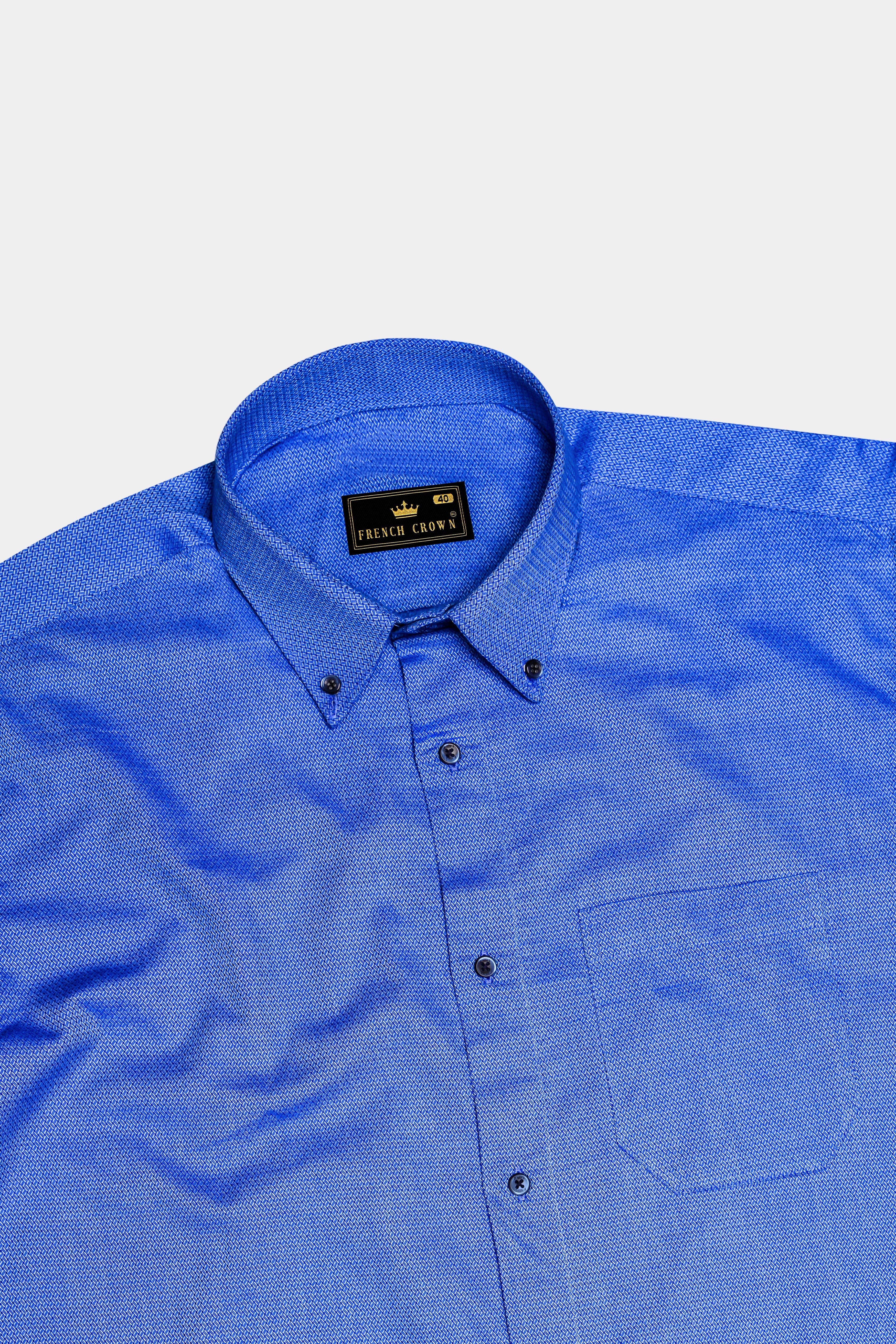 Bluvia-Sapphire Blue Dobby Textured Premium Giza Cotton Dress Shirt