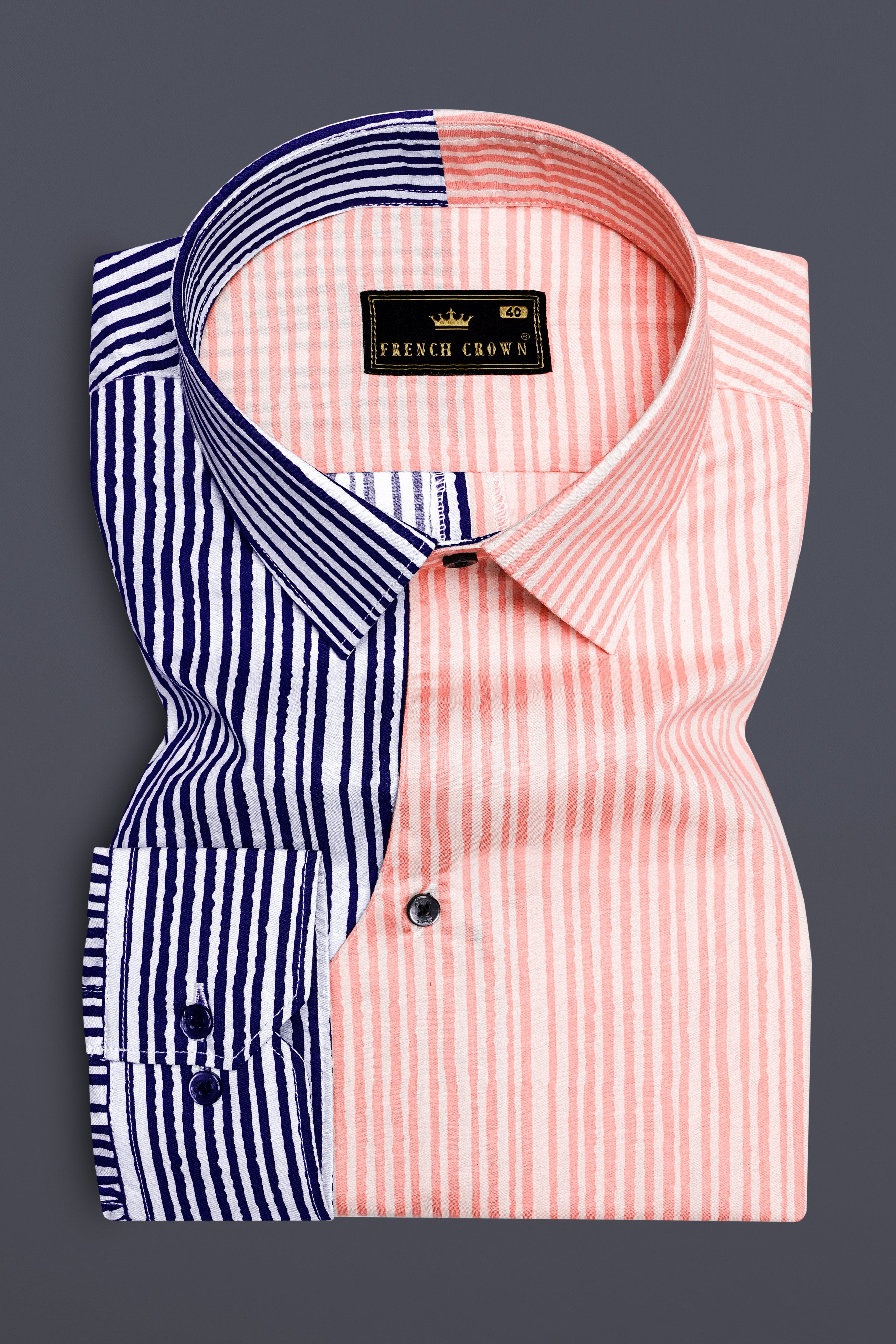 Bivalen-Biscay Blue And Mandys Pink Striped Subtle Sheen Super Soft Premium Cotton Designer Casual Shirt