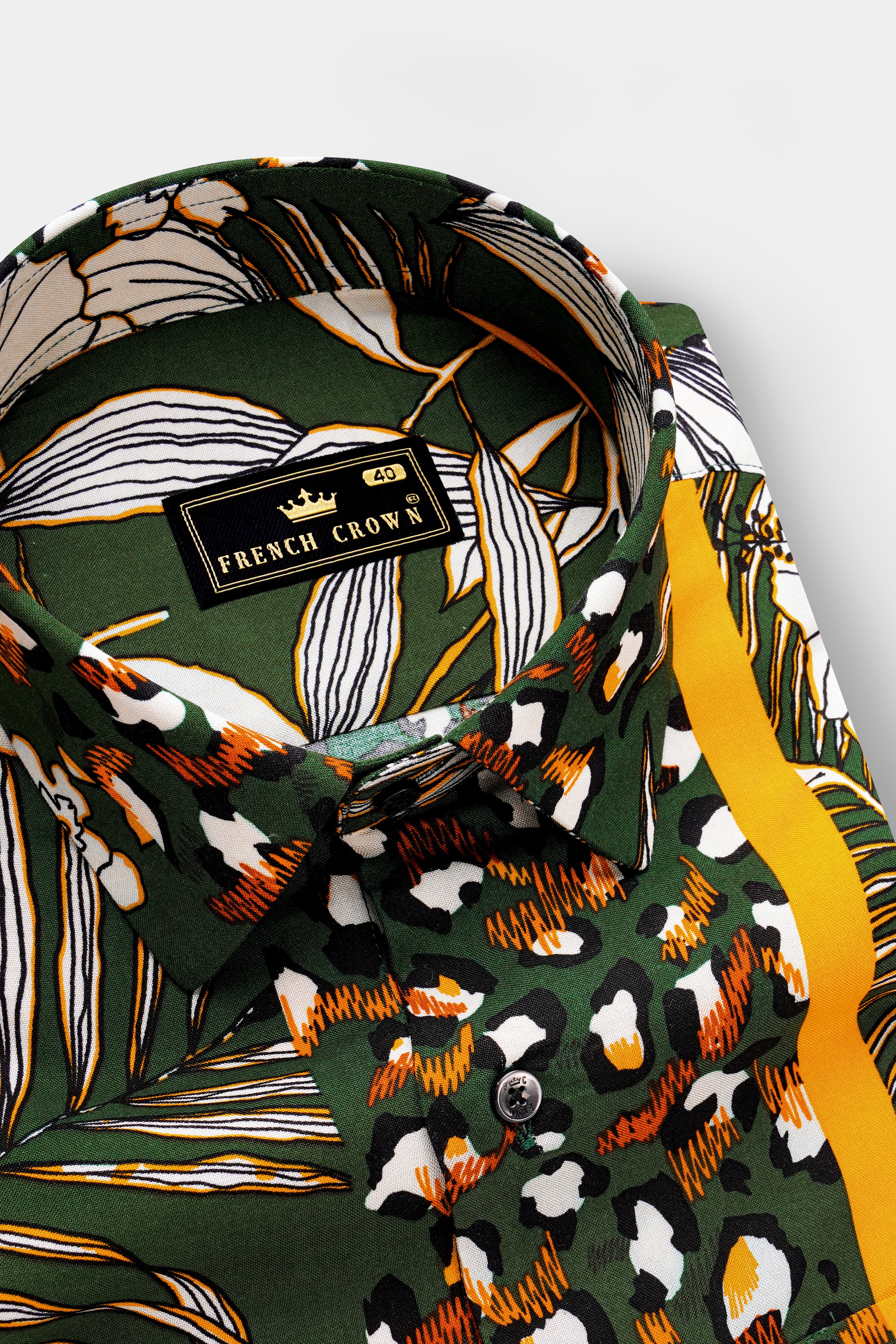 Leaforo-Rangitoto Green And Squash Yellow Floral Printed Super Soft Tencel Casual Shirt