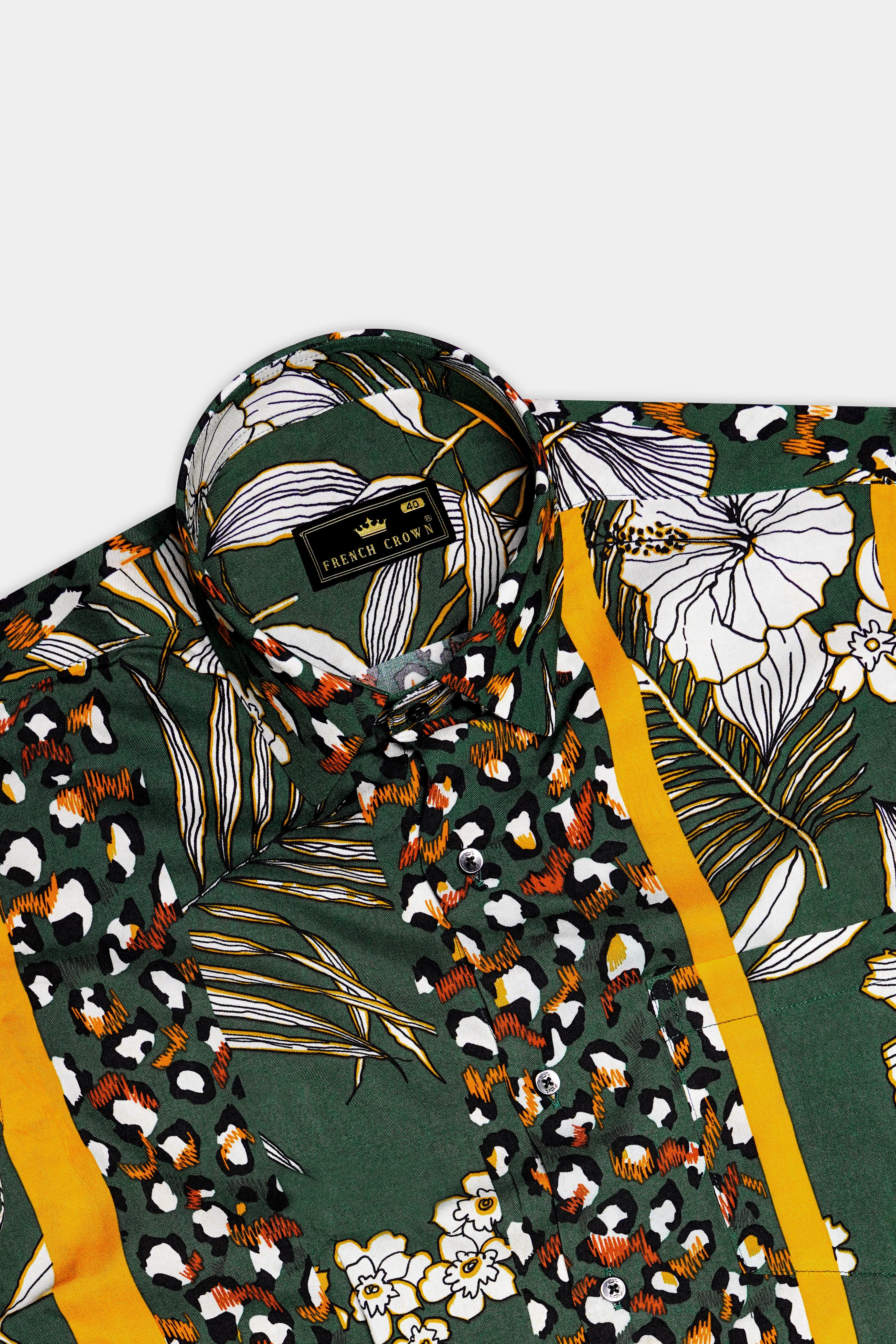 Leaforo-Rangitoto Green And Squash Yellow Floral Printed Super Soft Tencel Casual Shirt
