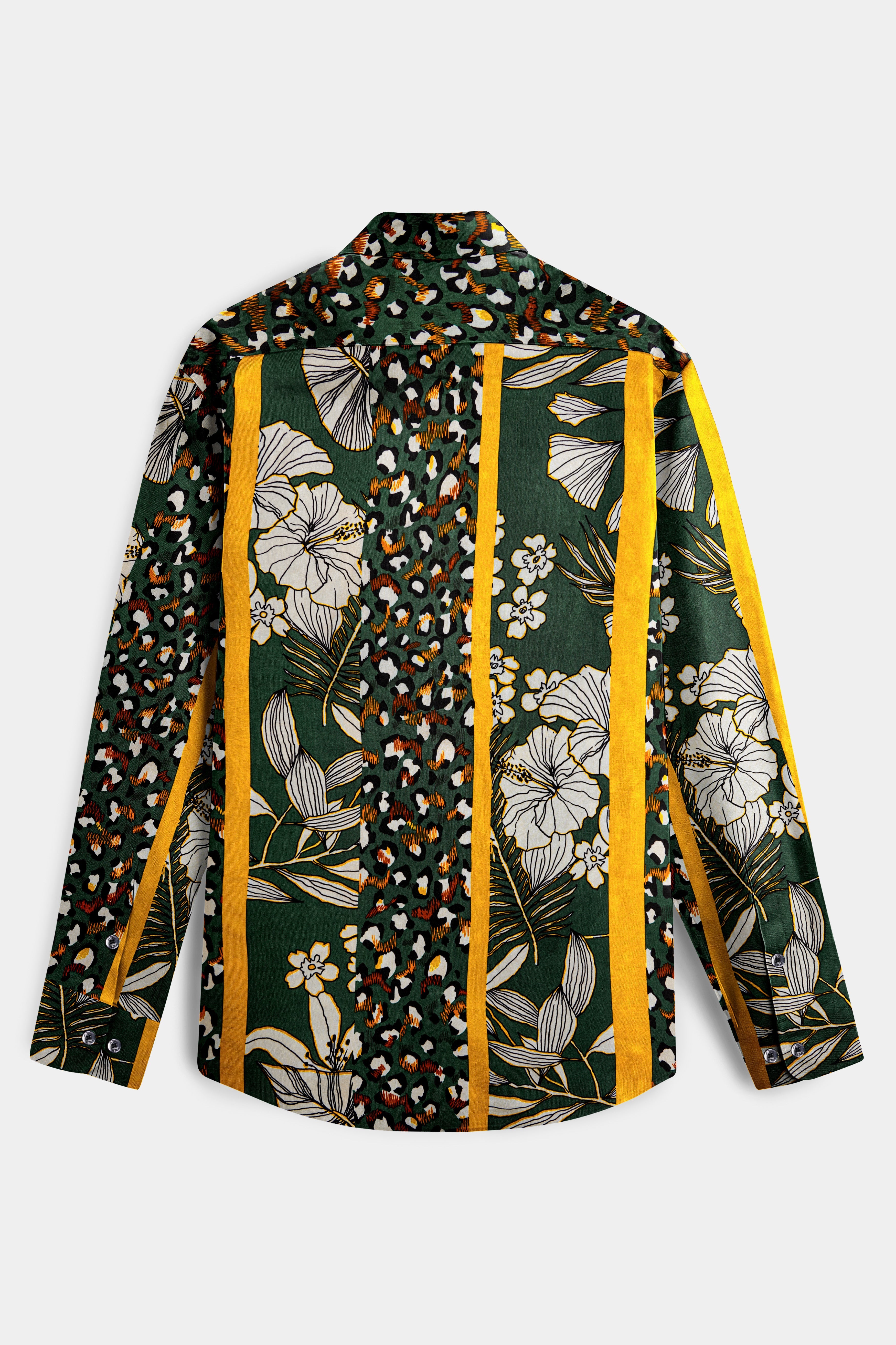Leaforo-Rangitoto Green And Squash Yellow Floral Printed Super Soft Tencel Casual Shirt