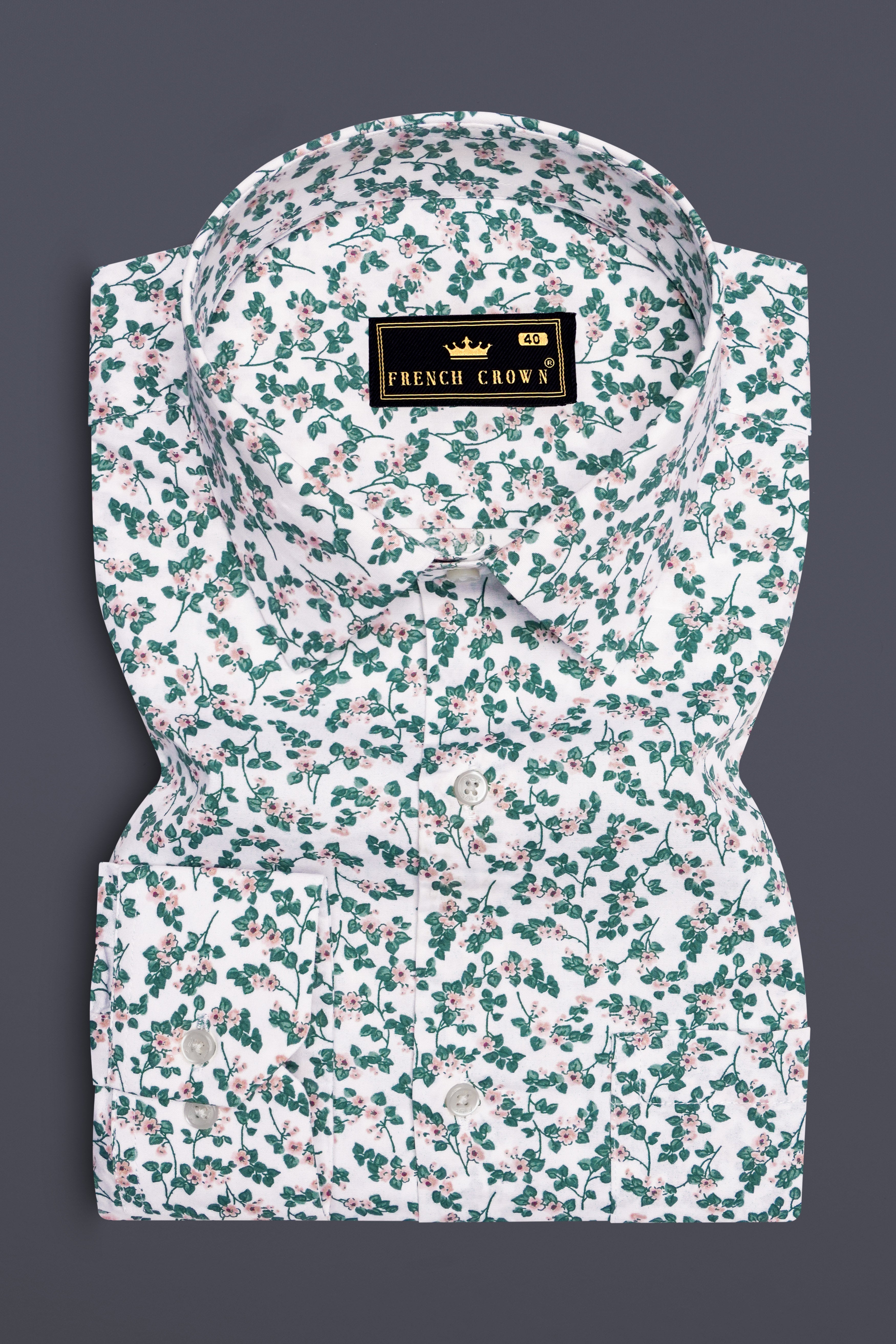 Virenza-Bright White With Spectra Green Ditsy Printed Super Soft Premium Cotton Semi Formal Shirt