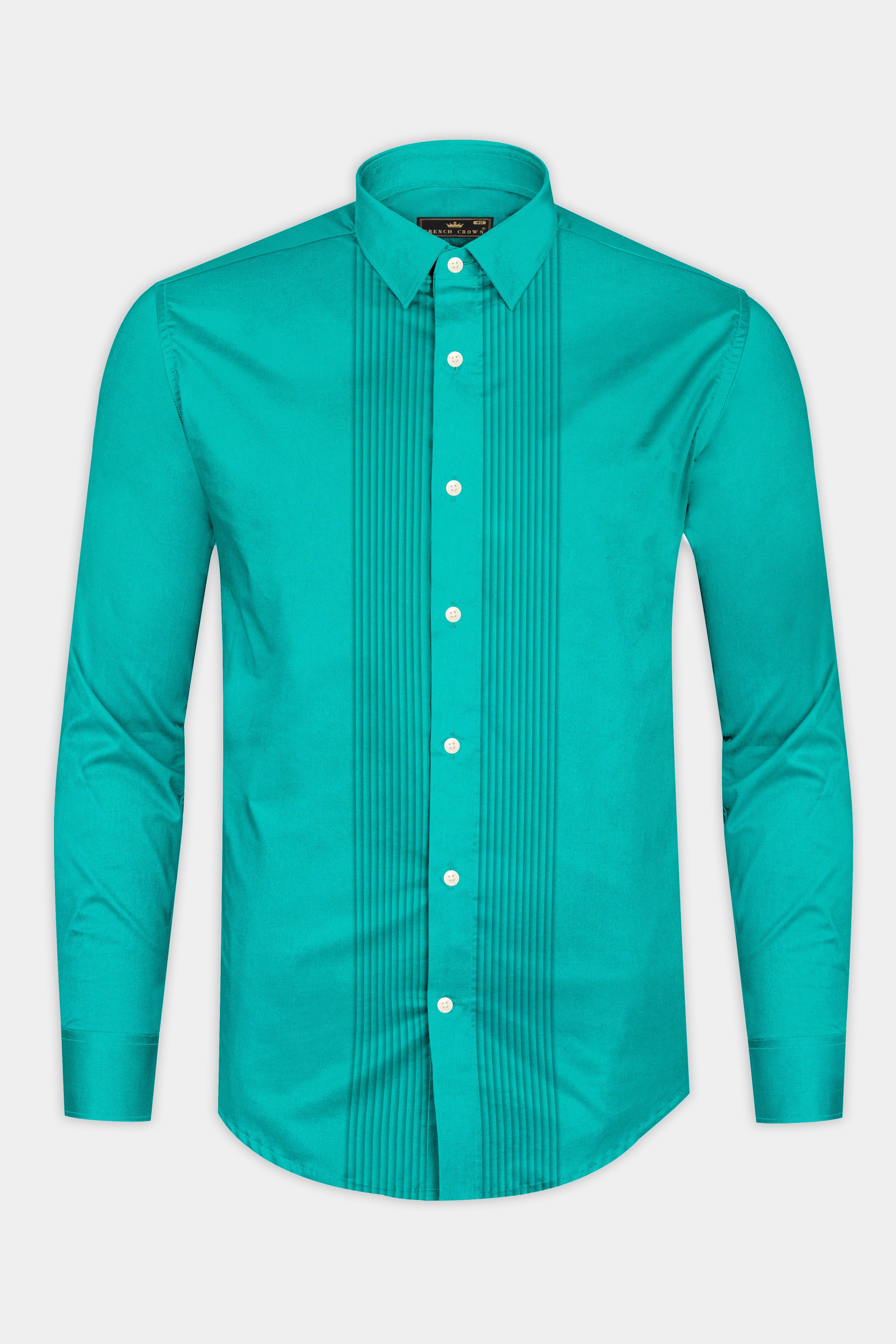 Royalin-Persian Blue Subtle Sheen Super Soft Premium Cotton Dress Tuxedo Shirt