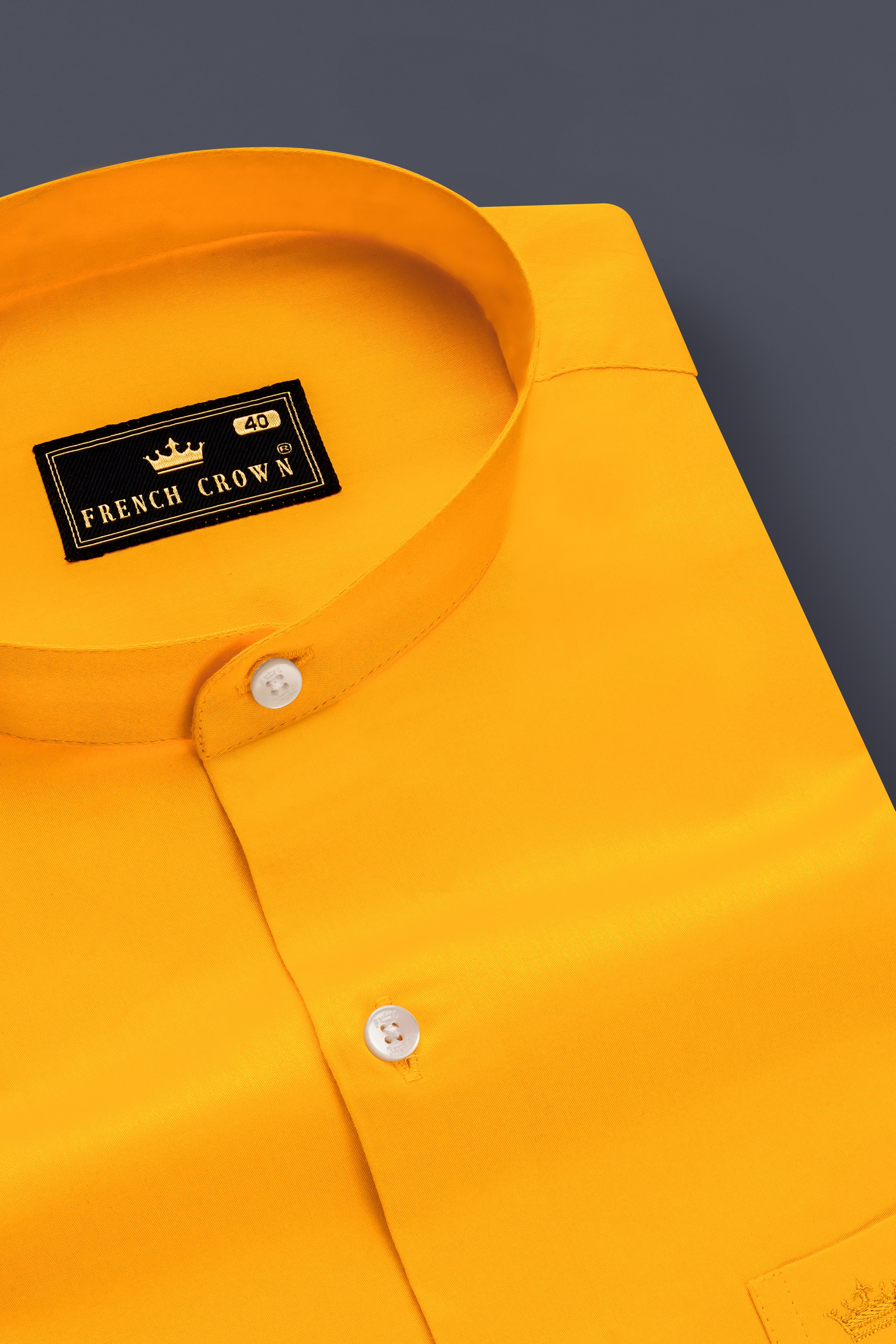 Zestine-Squash Orange  Subtle Sheen Super Soft Premium Cotton Casual Mandarin Shirt
