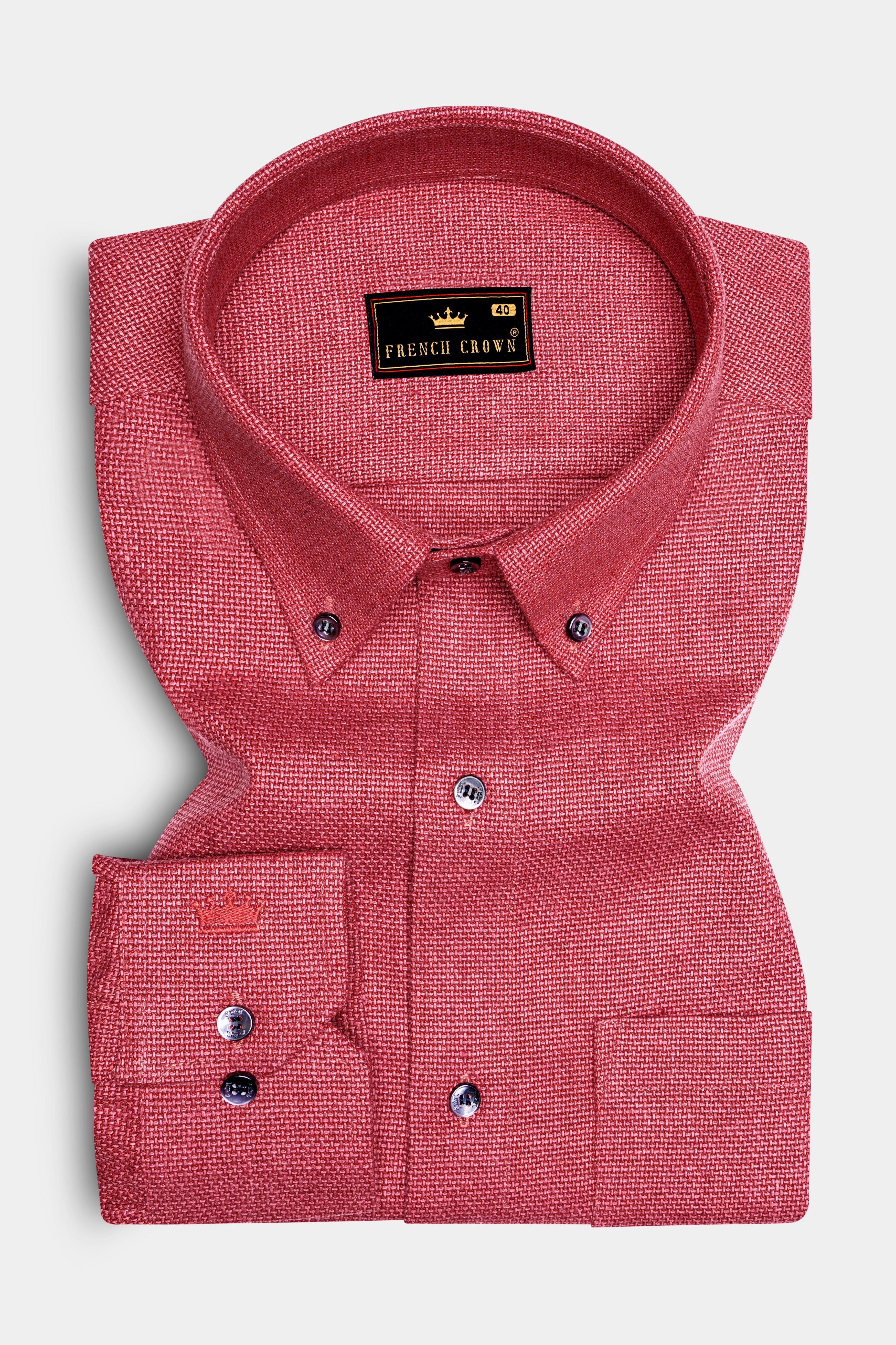 Rouzar-Cadillac Maroon Heavyweight Dobby Textured Premium Giza Cotton Casual Shirt