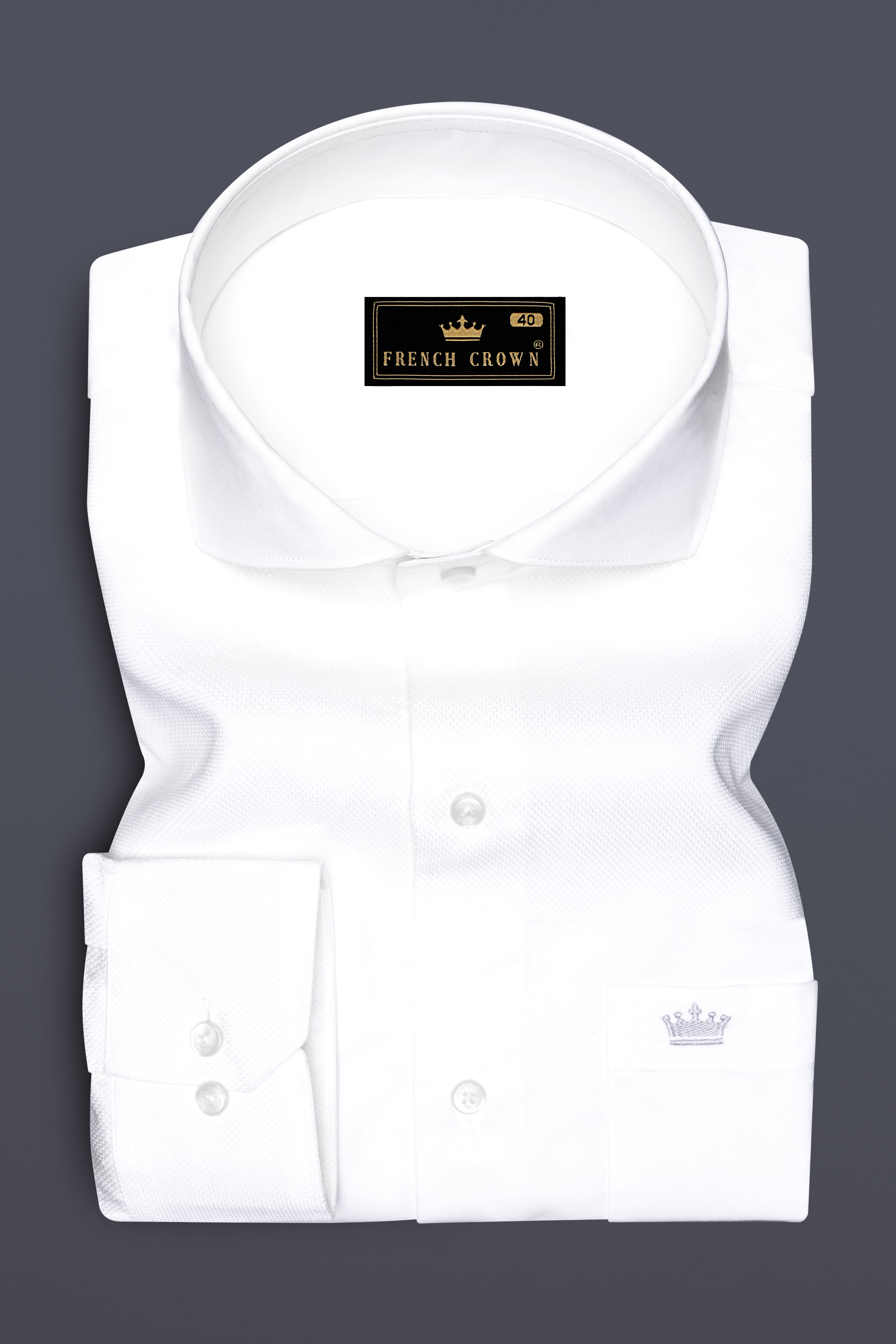 Wexlin-Bright White Half Dobby Textured Premium Giza Cotton Dress Shirt