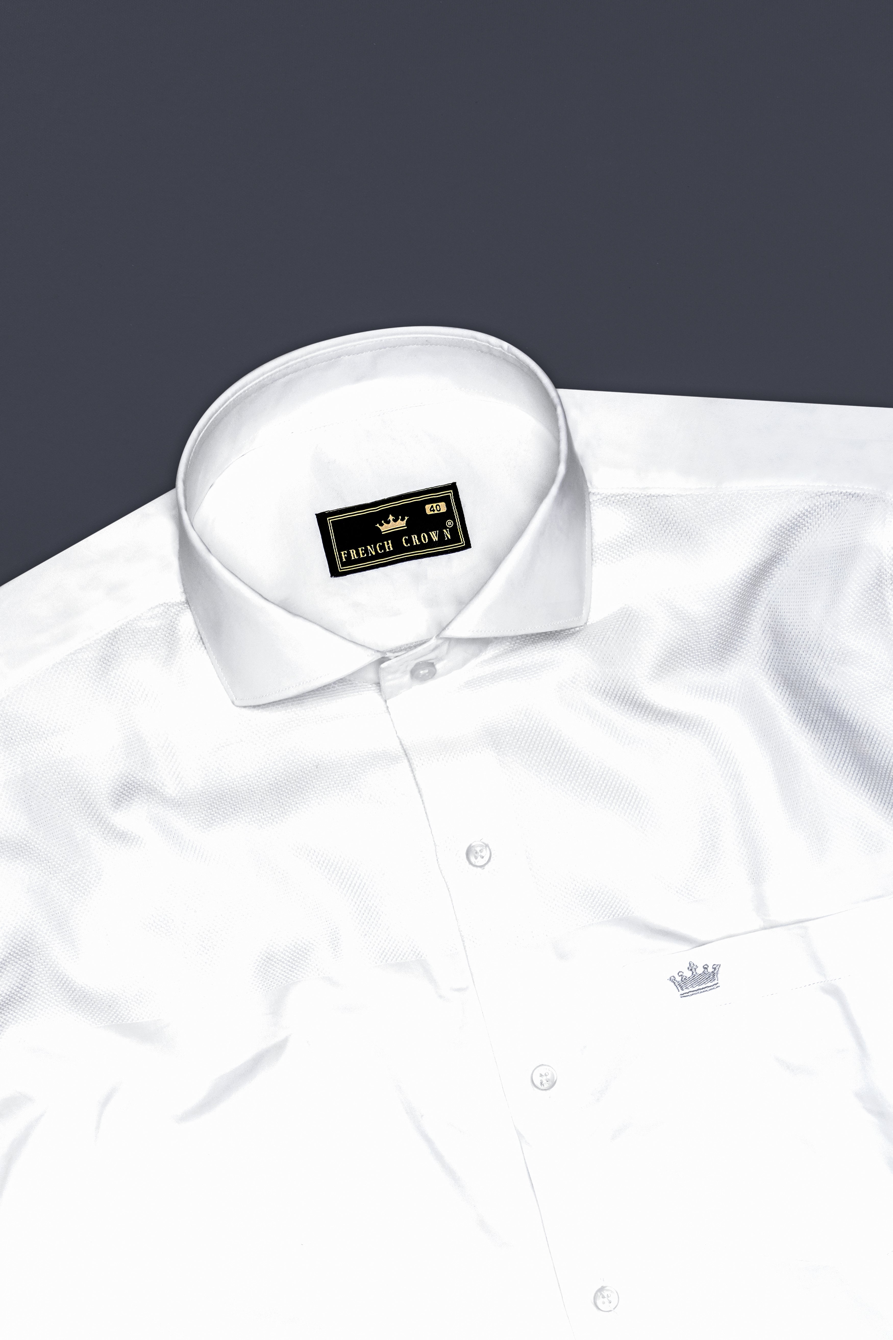 Wexlin-Bright White Half Dobby Textured Premium Giza Cotton Dress Shirt