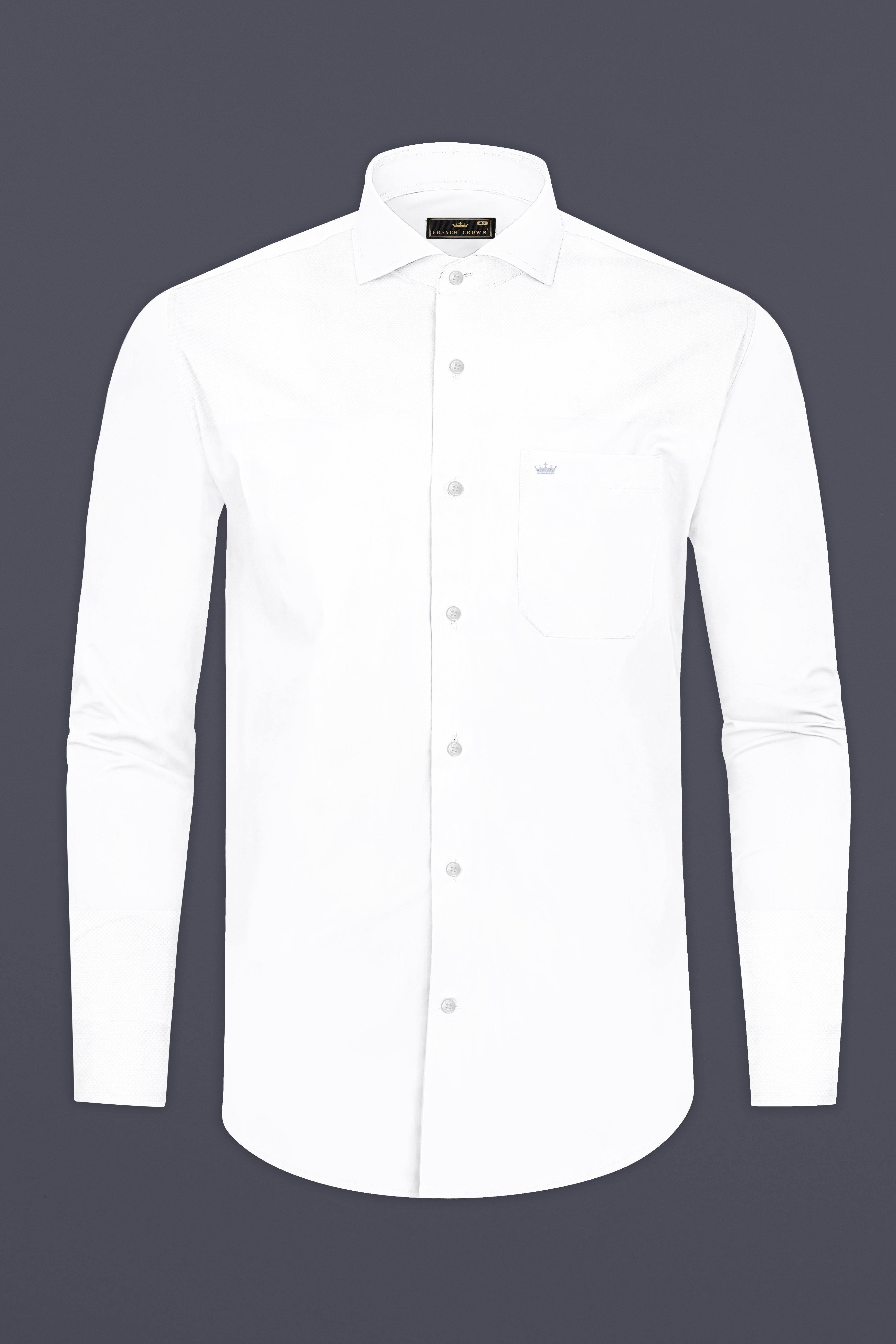 Wexlin-Bright White Half Dobby Textured Premium Giza Cotton Dress Shirt