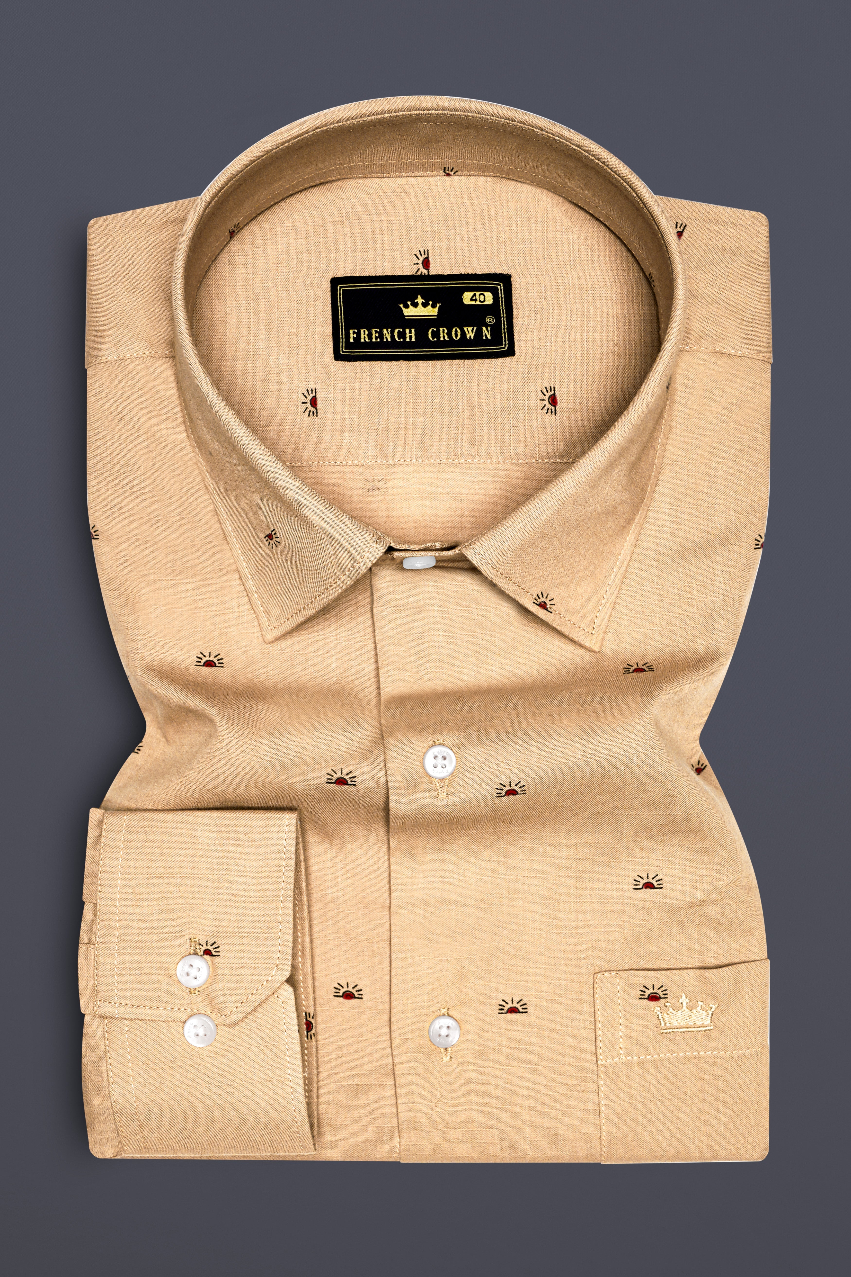 Fayzor-Maize Cream Printed Chambray Premium Cotton Semi Formal Shirt