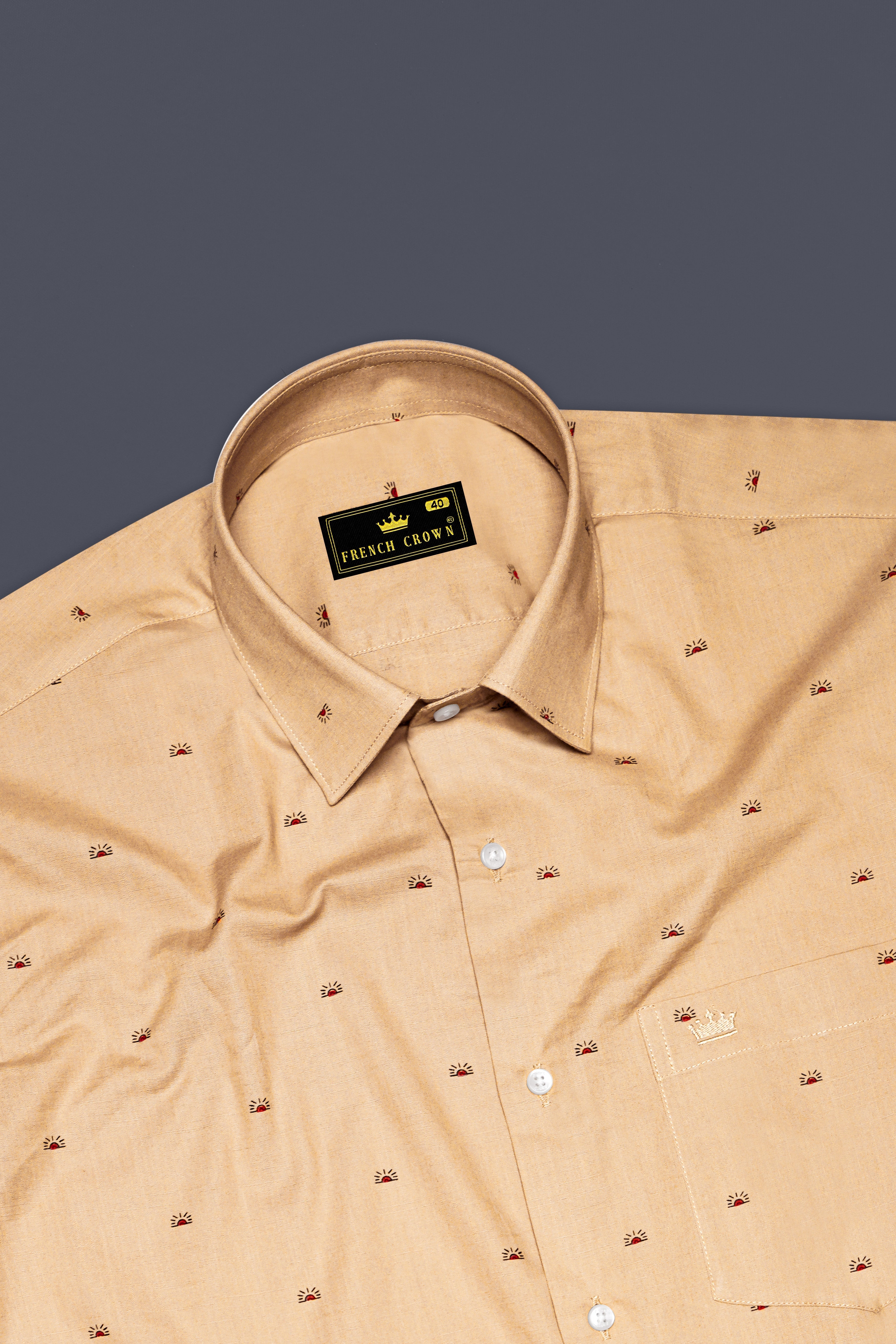 Fayzor-Maize Cream Printed Chambray Premium Cotton Semi Formal Shirt