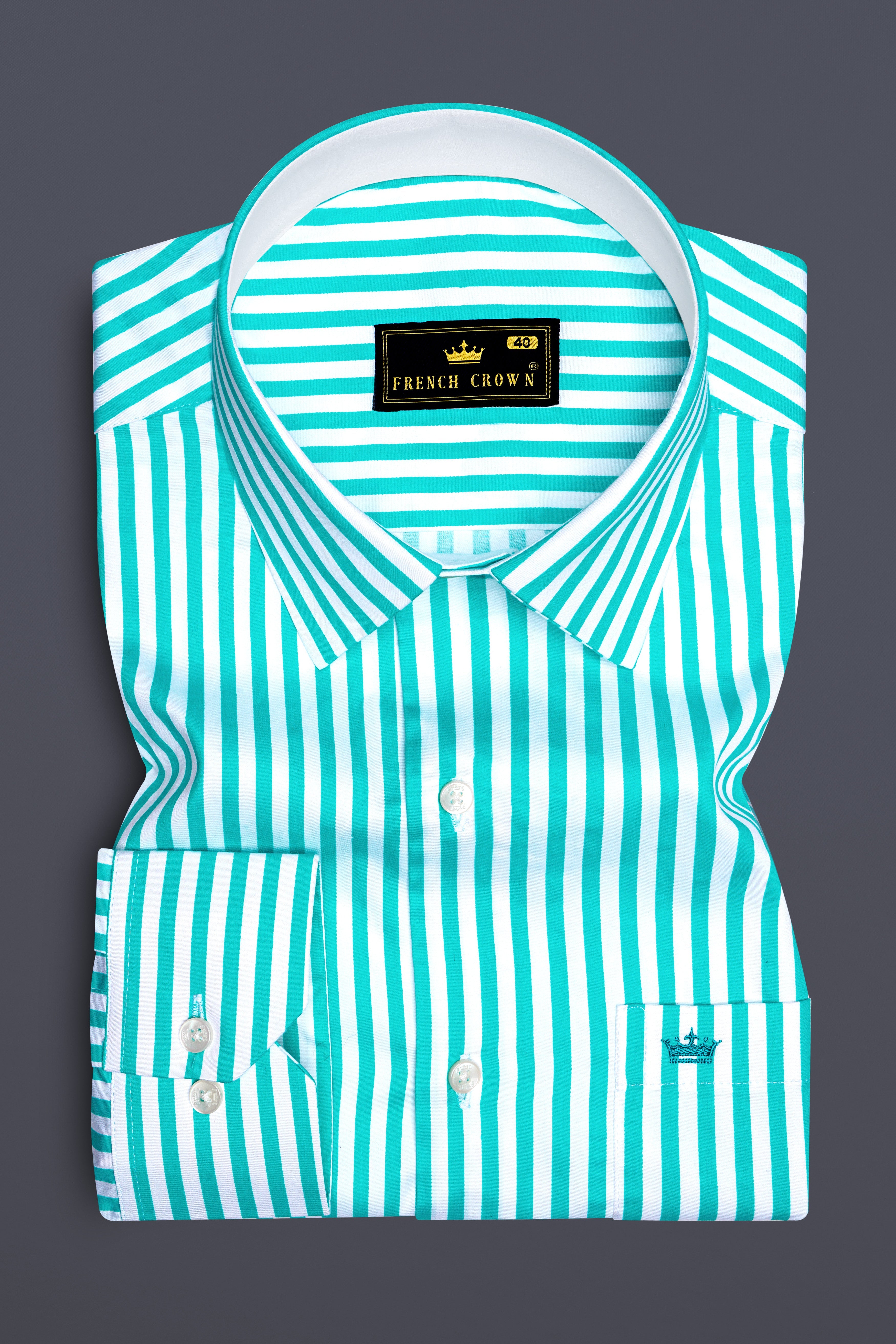 Azurelin-Lochinvar Blue And Bright White Striped Subtle Sheen Super Soft Premium Cotton Dress Shirt